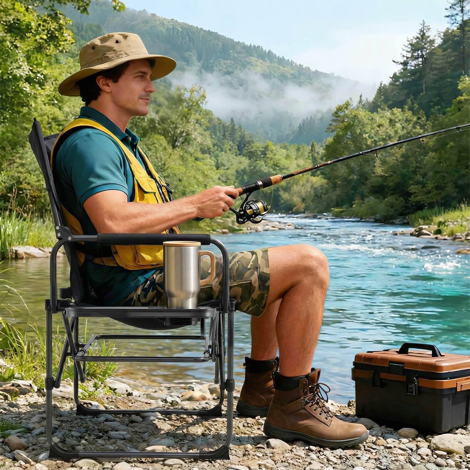 Alt View 3. Costway - Costway Folding Camping Chair with Side Table & Cup Holder, Carrying Bag for Picnic, Beach - Black.