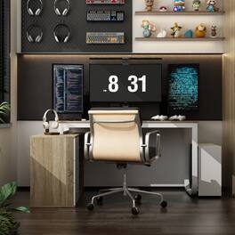 FUFU & GAGA - FUFU&GAGA L - Shaped Office Desk with Storage - Modern Workstation for Home & Office - Wooden & White