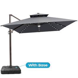 Crestlive Products - 10x13ft Aluminum Double Top Crank Cantilever Patio Umbrella with Lights with Base - Dark Gray