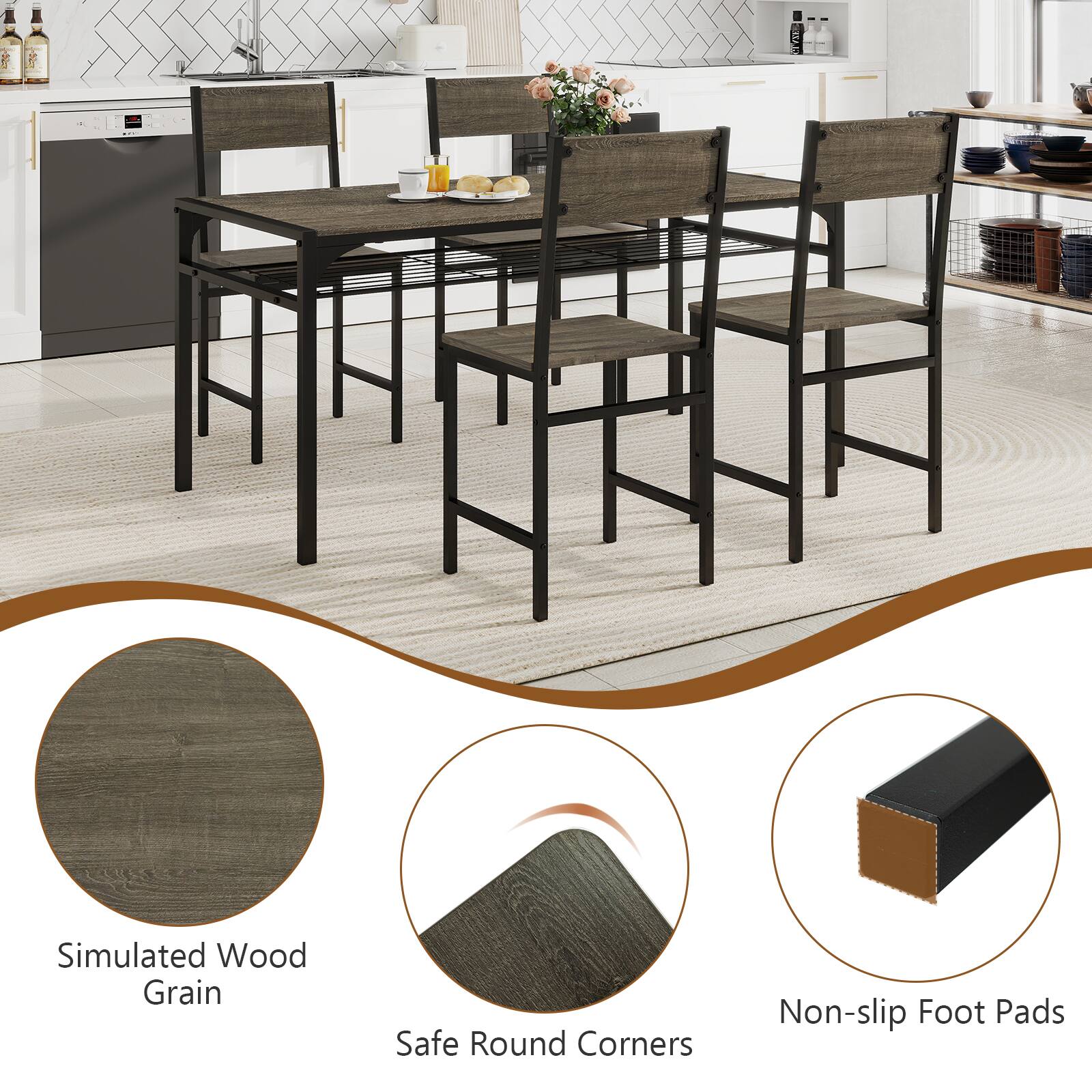 Simulated Wood Grain  
Safe Round Corners  
Non-slip Foot Pads