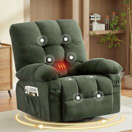Kadyn - Oversized Swivel Recliner Chair with Massage & Heat, 350lb Capacity, 8 Vibration Modes, USB Port - Green