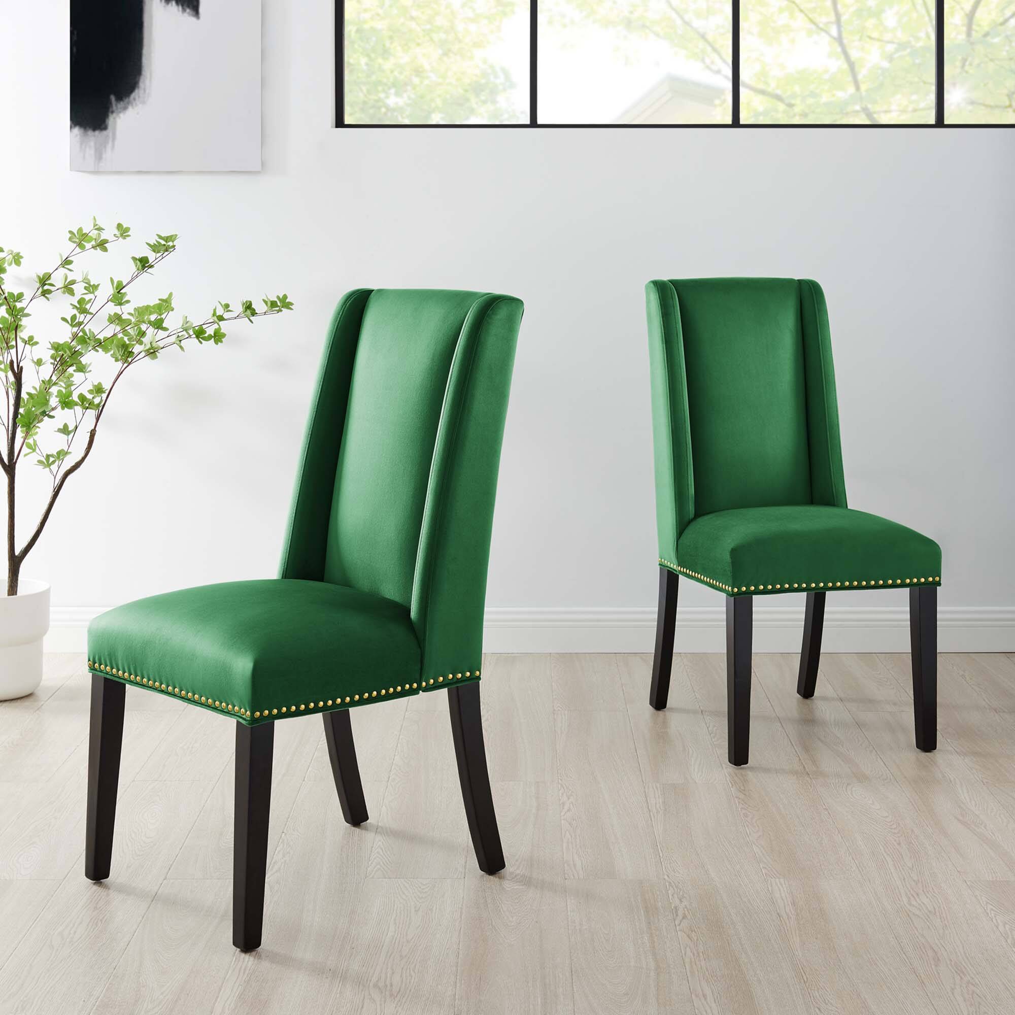 Front. Modway - Baron Performance Velvet Dining Chairs Set of 2 by Modway - Emerald.