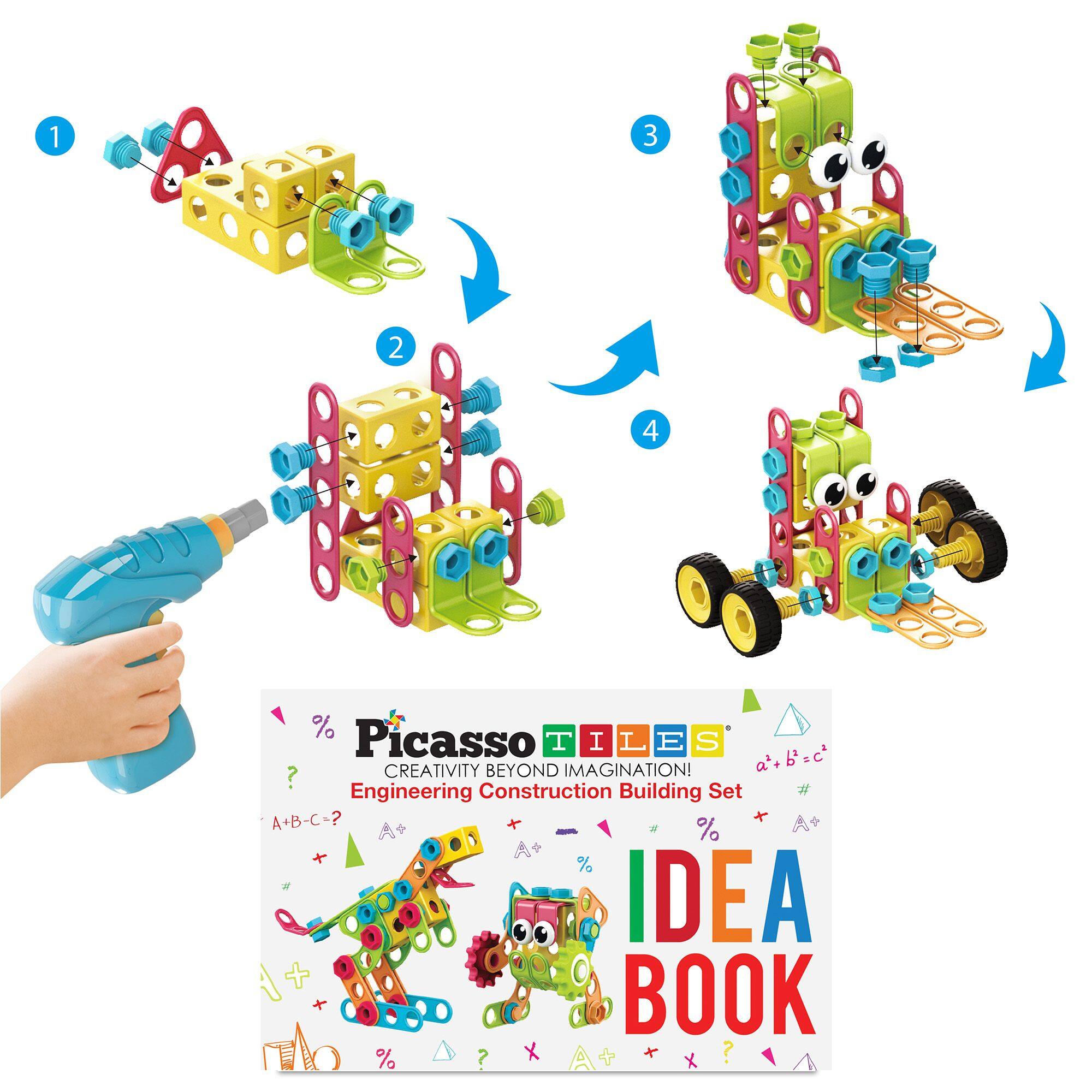 1 3 2 4 % Picasso TILES CREATIVITY BEYOND IMAGINATION! Engineering Construction Building Set A+B-C=? + % A+ % IDEA + BOOK % ?