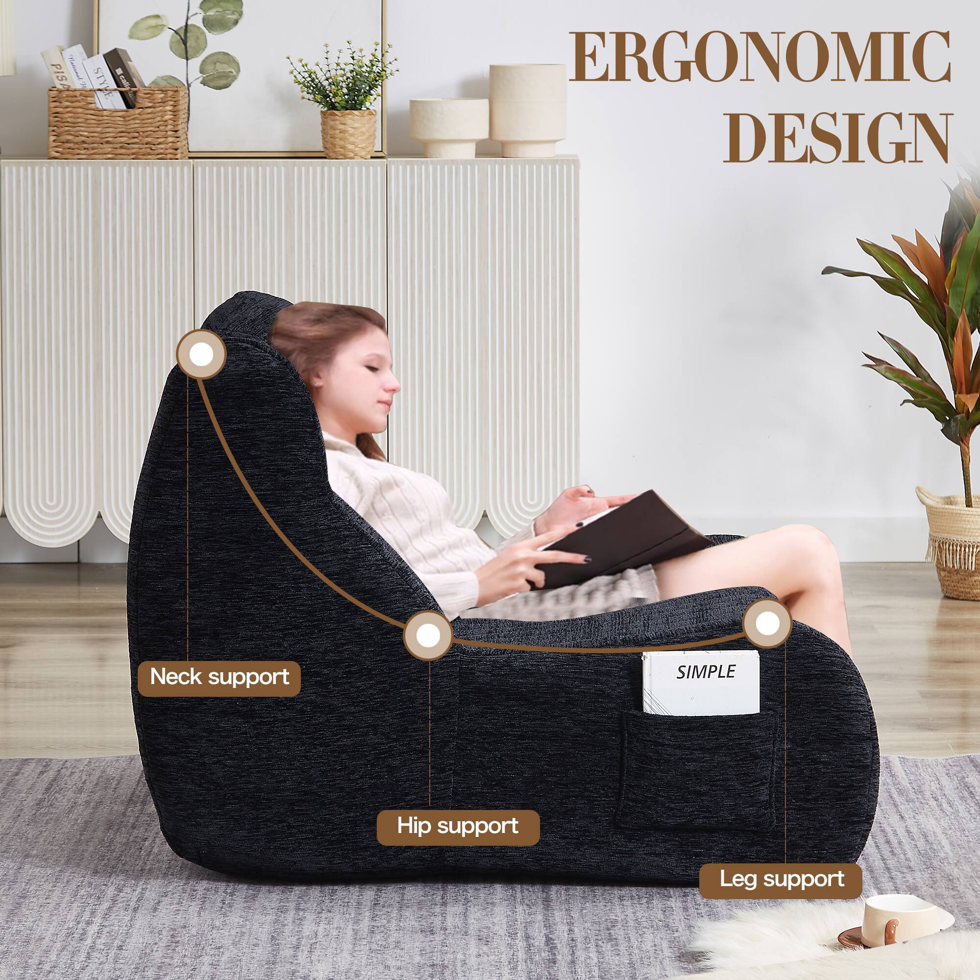 ERGONOMIC DESIGN

Neck support  
Hip support  
Leg support  

SIMPLE