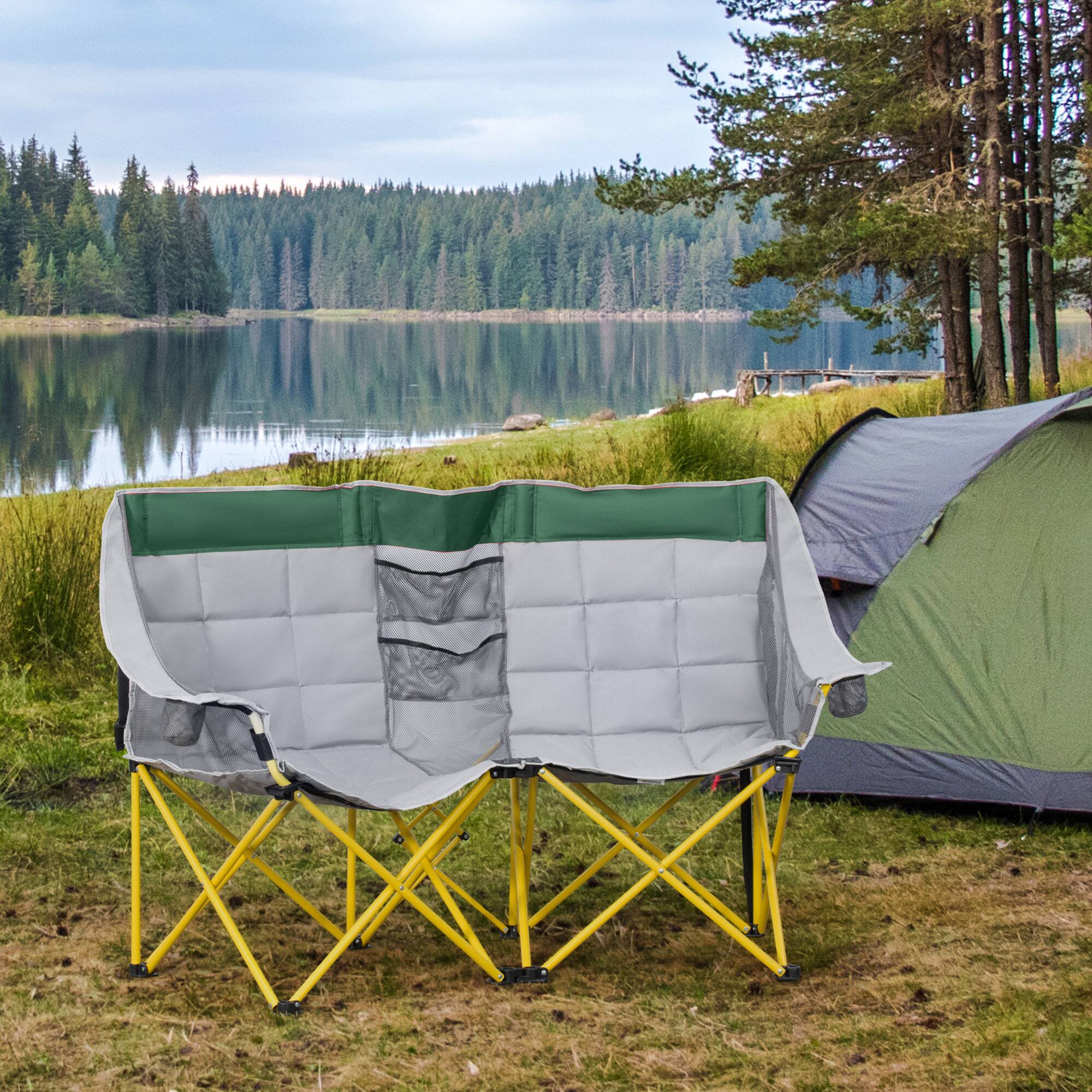 Alt View 1. Outsunny - Style Camping Chair, Oversized Folding Lawn Chair with Carry Bag & Cup Holders, for Outdoor - Green.