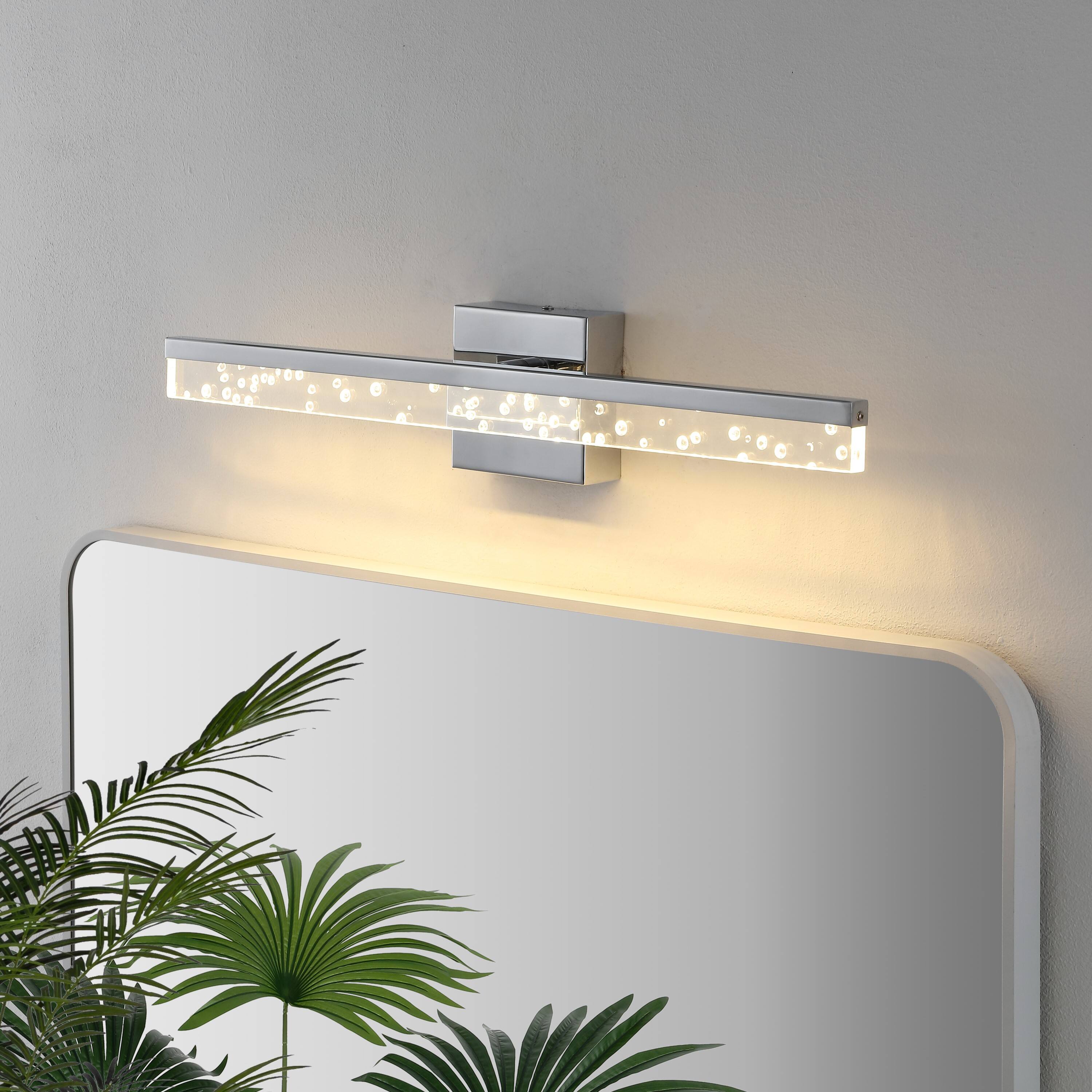 Alt View 1. Jonathan Y - Mario 22" 1-Light Modern Contemporary 360-Degree Rotatable Iron/Seeded Acrylic Integrated LED Vanity Light, Chrome/Clear - Chrome/Clear.