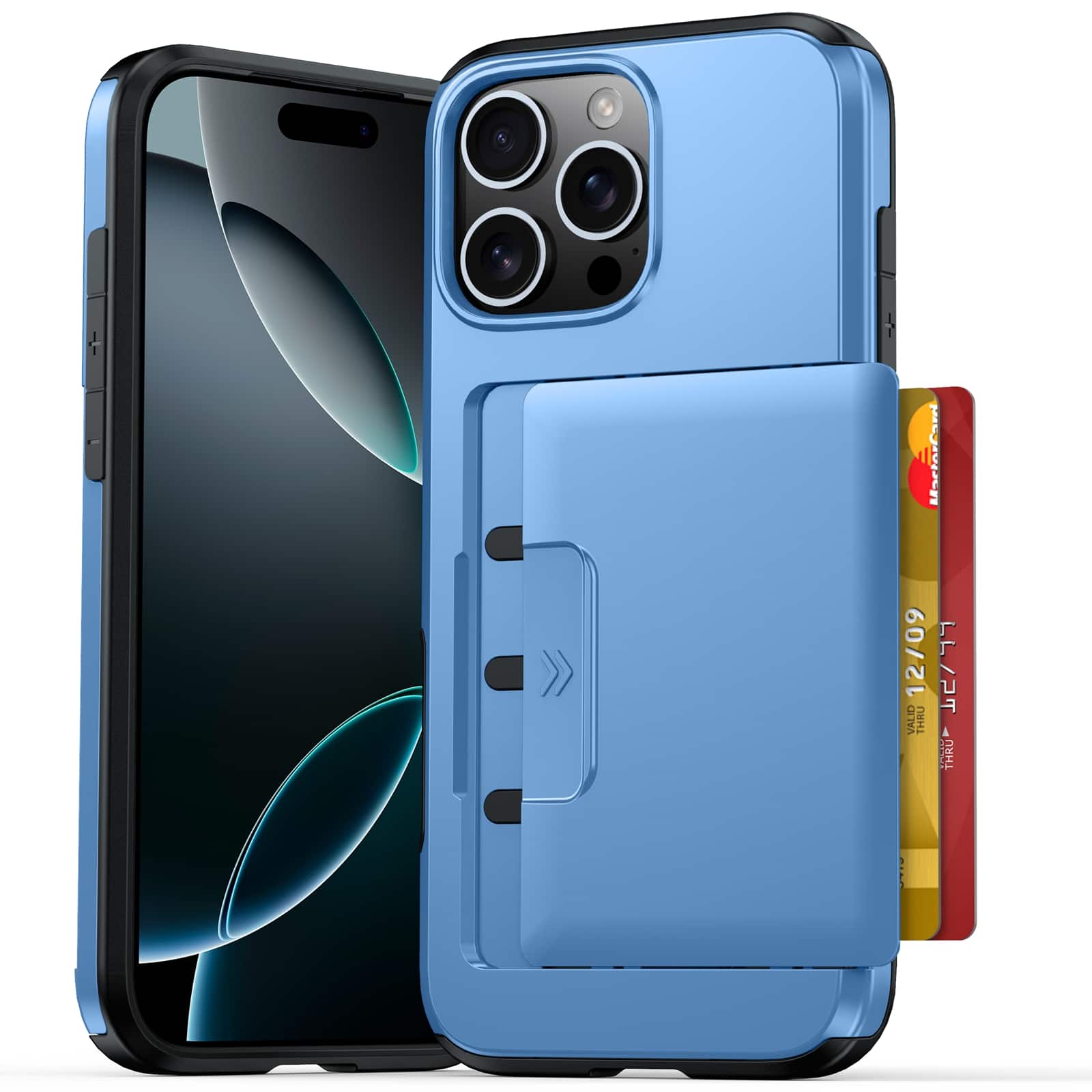 UUCOVER - Wallet Back Case for iPhone 16 Pro Max ,Shockproof TPU + PC Protective Cover with Hidden Credit Card Holder Case - Lihgtblue