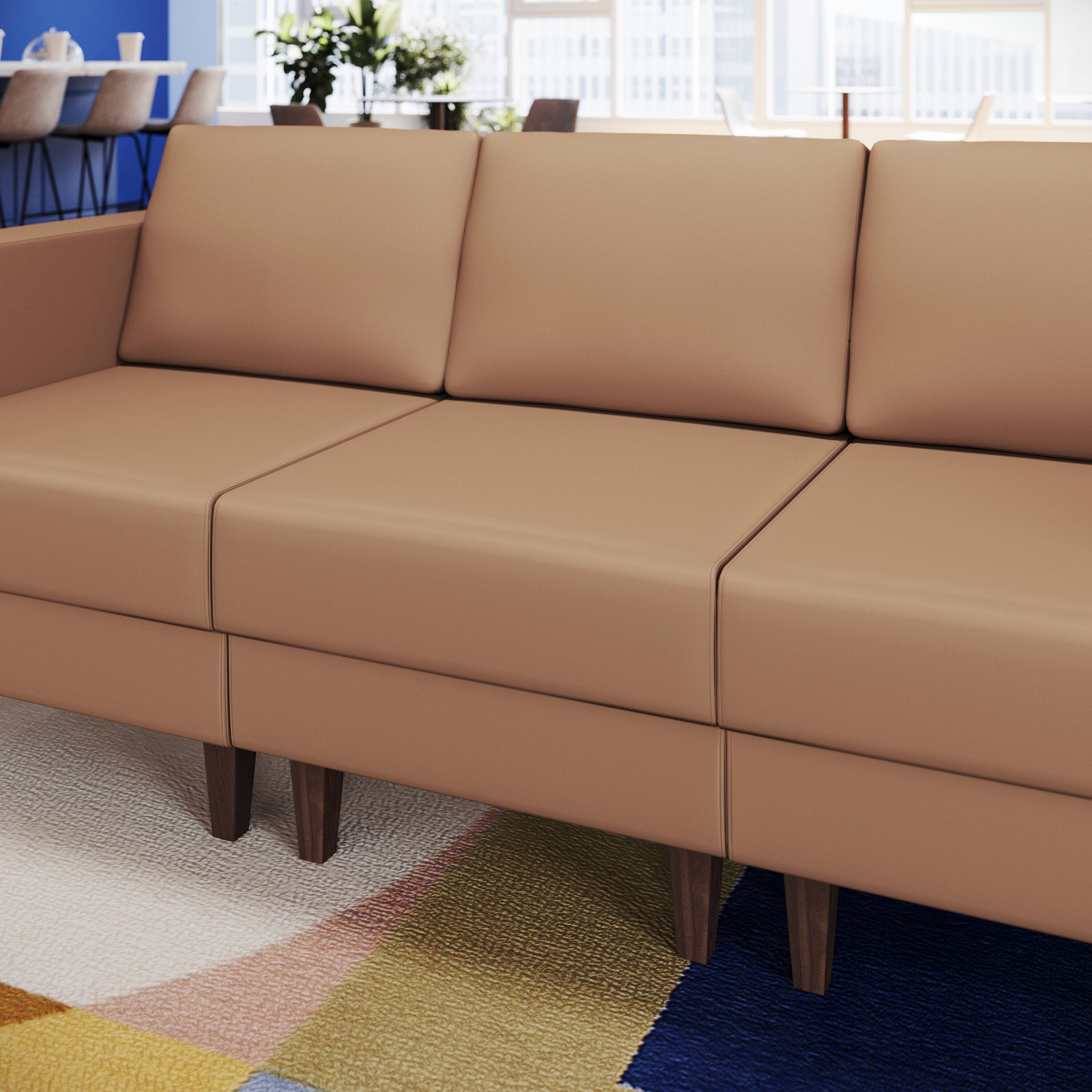 Alt View 2. Flash Furniture - HERCULES Artemis Cognac LeatherSoft Middle Reception Chair with Wooden Walnut Legs with Adjustable Floor Glides - Brown.