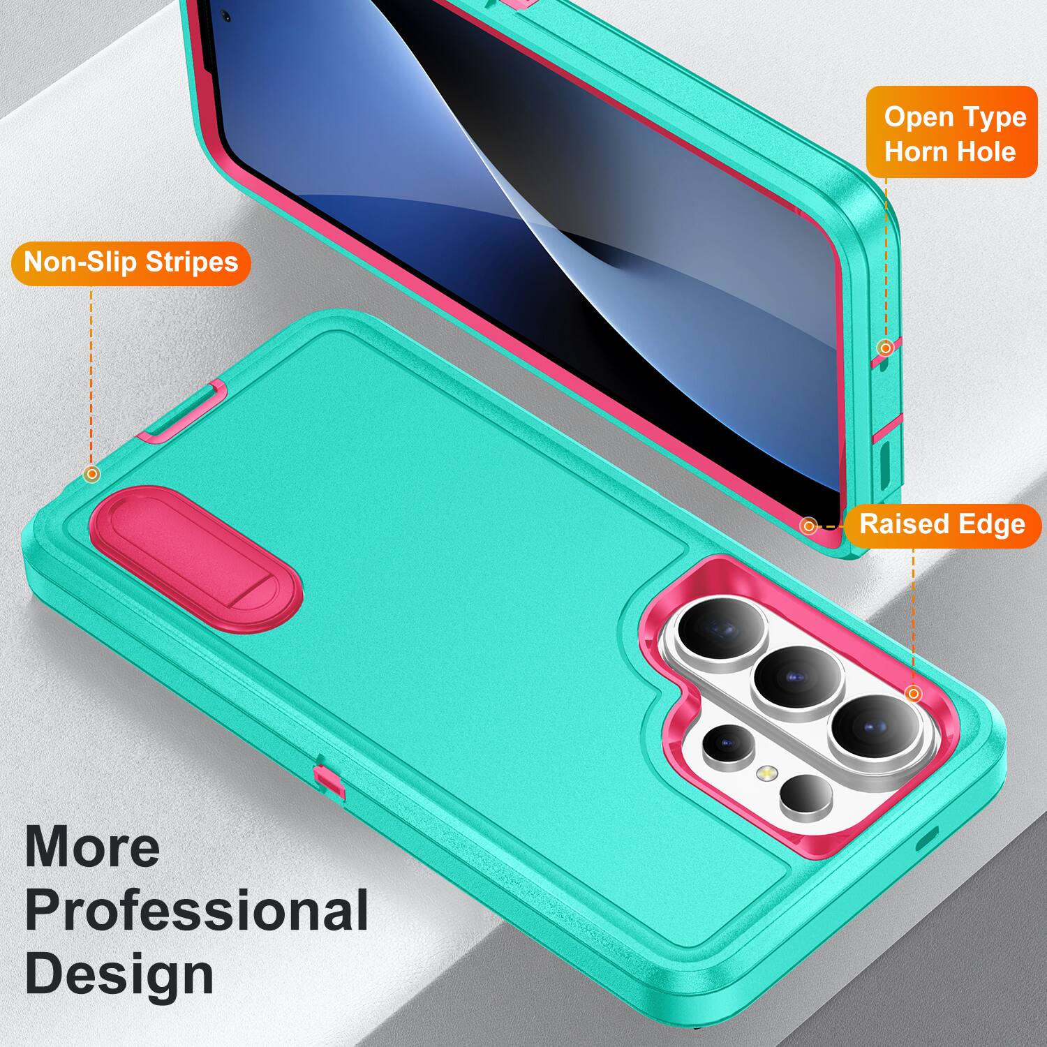 Open Type Horn Hole  
Non-Slip Stripes  
Raised Edge  
More Professional Design