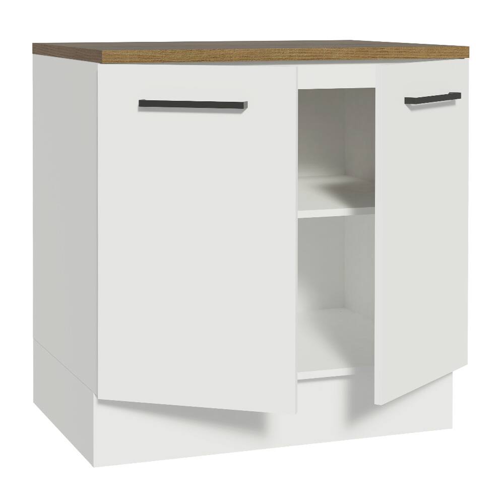 Back. Madesa - Madesa Hazel Kitchen Base Storage Cabinet with 2 Doors and Shelves 31 Inch Wooden Organization Unit for Pantry - White - White.