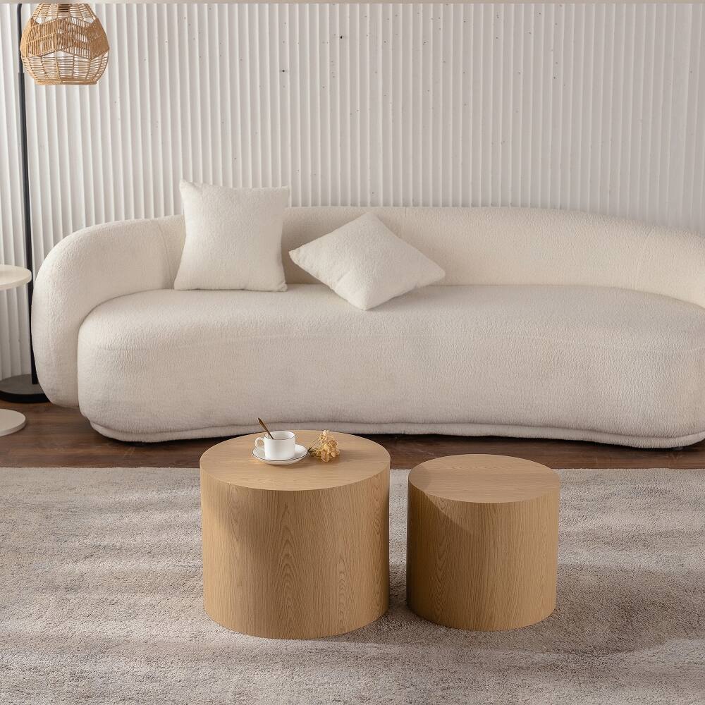 Back. Loheer - Loheer Nesting Coffee Table Set of 2 Round Wooden Modern Circle Accent End Side Table for Small Space Living Room - Brown.