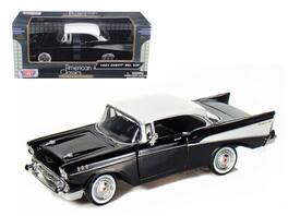 1957 Chevrolet Bel Air Top 1/24 Diecast Model Car by Motormax - Black with White