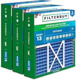 Filterbuy - 22x24x5 MERV 13 Smoke & Allergy Defense, Pleated HVAC AC Furnace Air Filters Replacement for Amana & More (3-Pack) - Blue