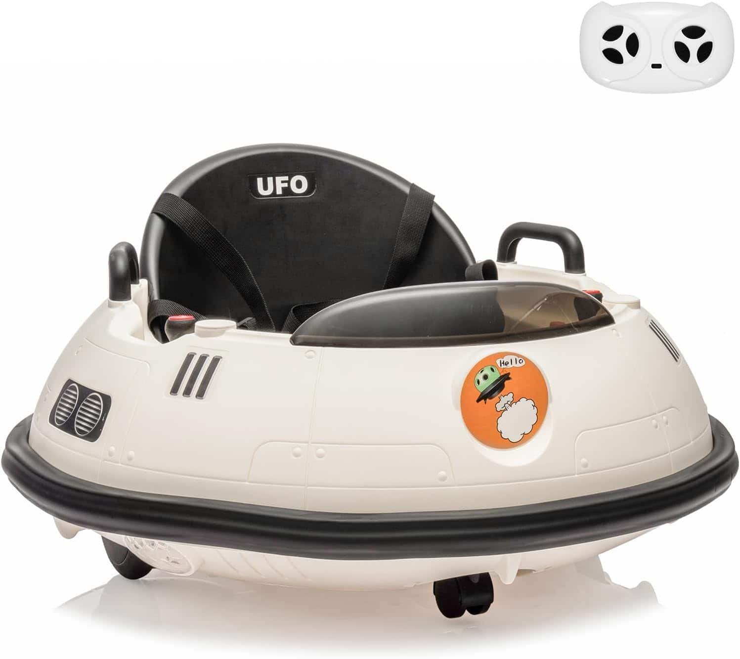 Jojoka - 12V Kids Electric Bumper Car, 360° Spinning Ride-On Toy with Dual Joysticks, LED Lights & Parental Remote - White