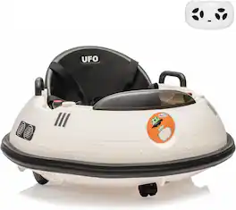 GARVEE - 12V Kids Electric Bumper Car, Ride-On Toy with Remote Control, 360° Spin, LED Lights & Dual Joysticks - White