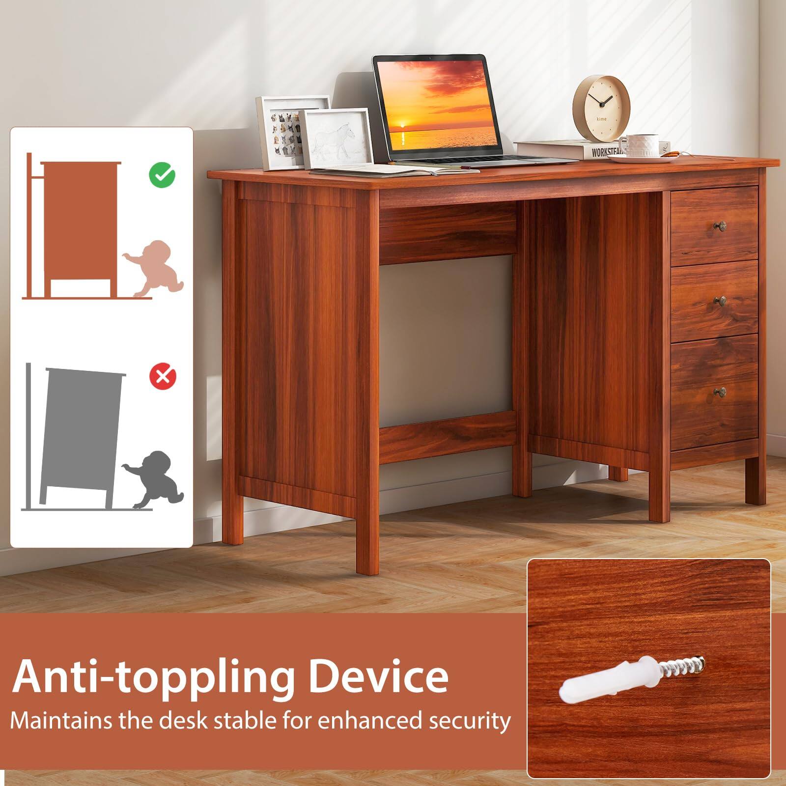 WORKSTAFF Anti-toppling Device Maintains the desk stable for enhanced security