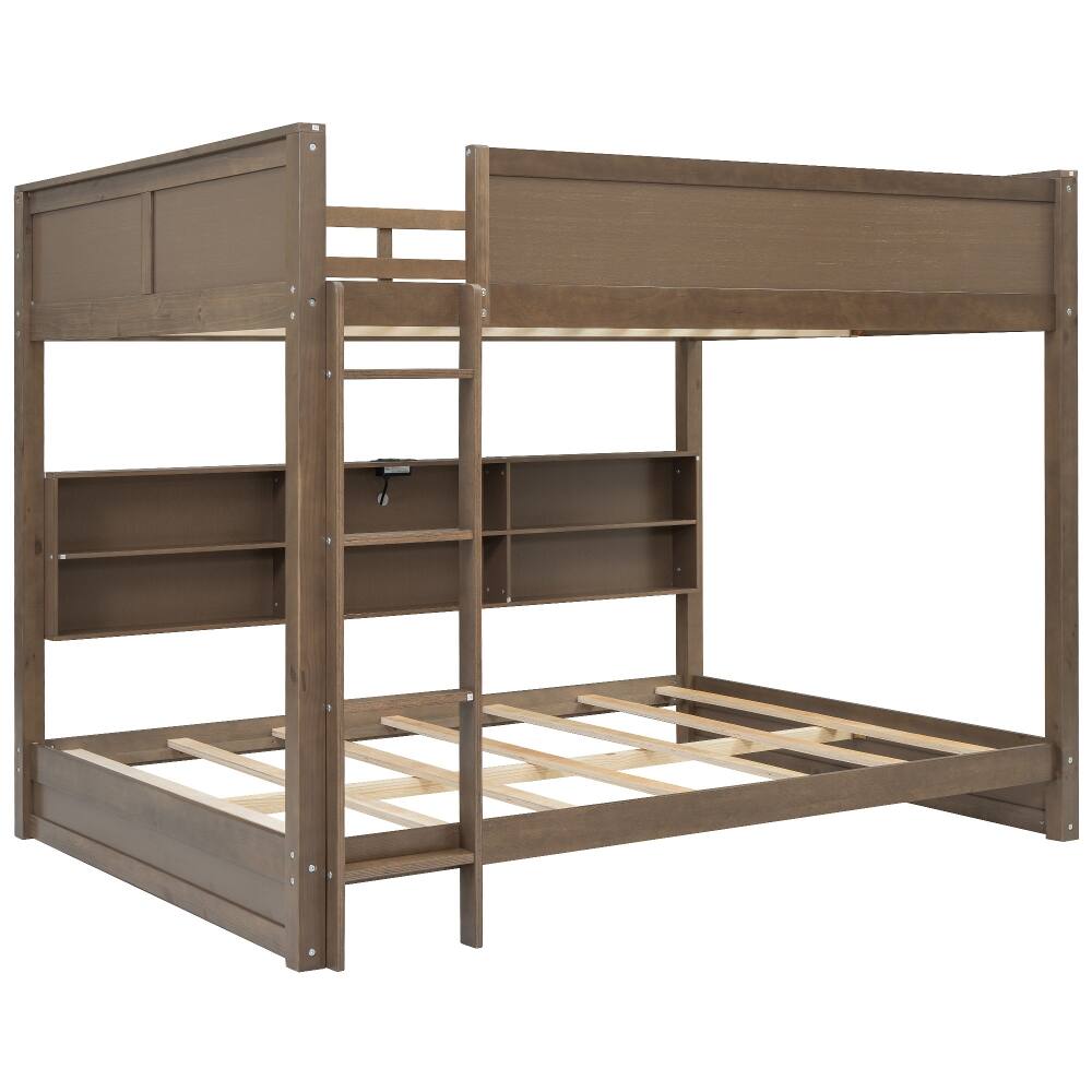 Alt View 9. Loheer - Loheer Queen Over Queen Bunk Bed with Storage Cabinets and USB Ports Antique Wood - Antique Wood.