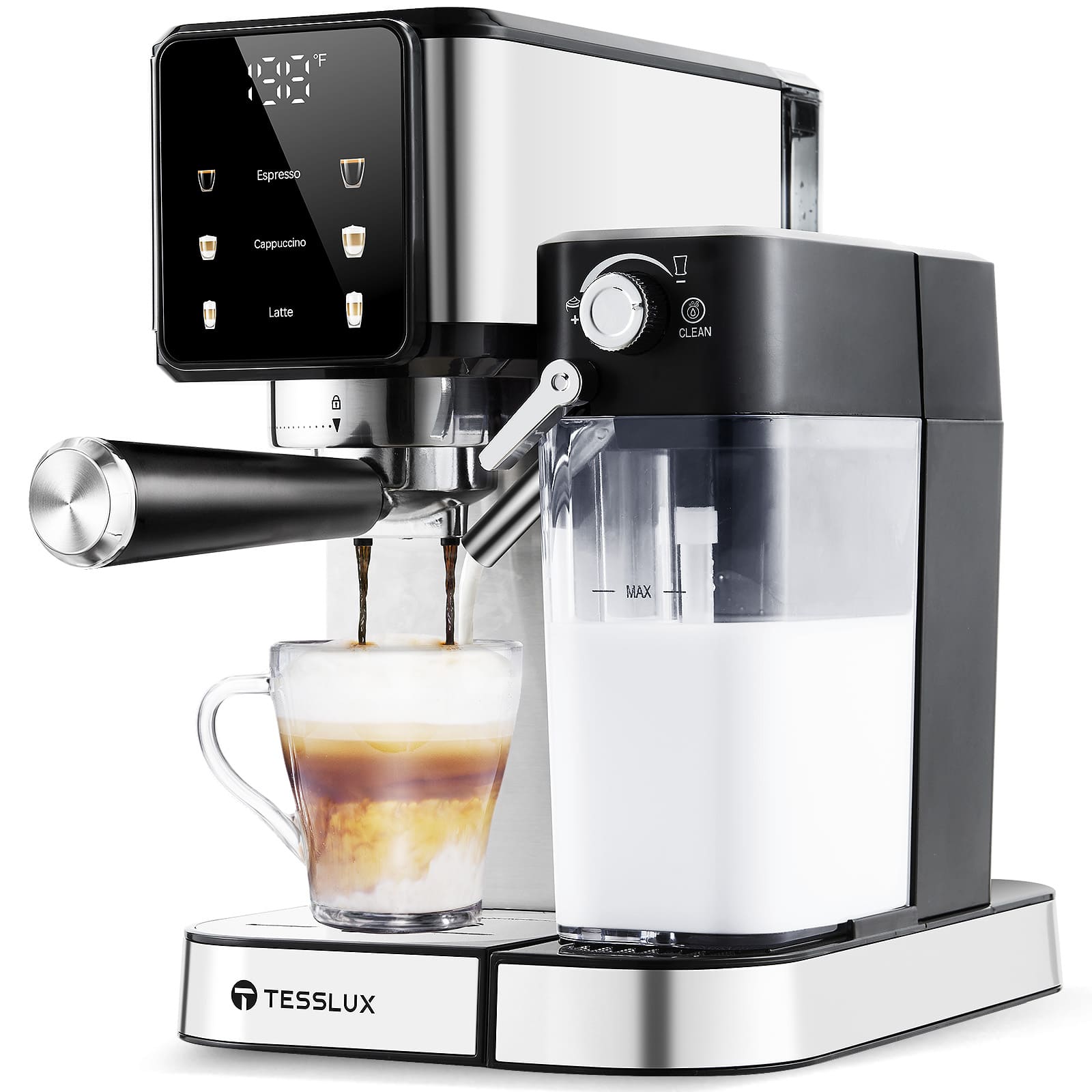 tesslux Espresso and Cappuccino Machine, 20 Bar Dual Boiler Latte