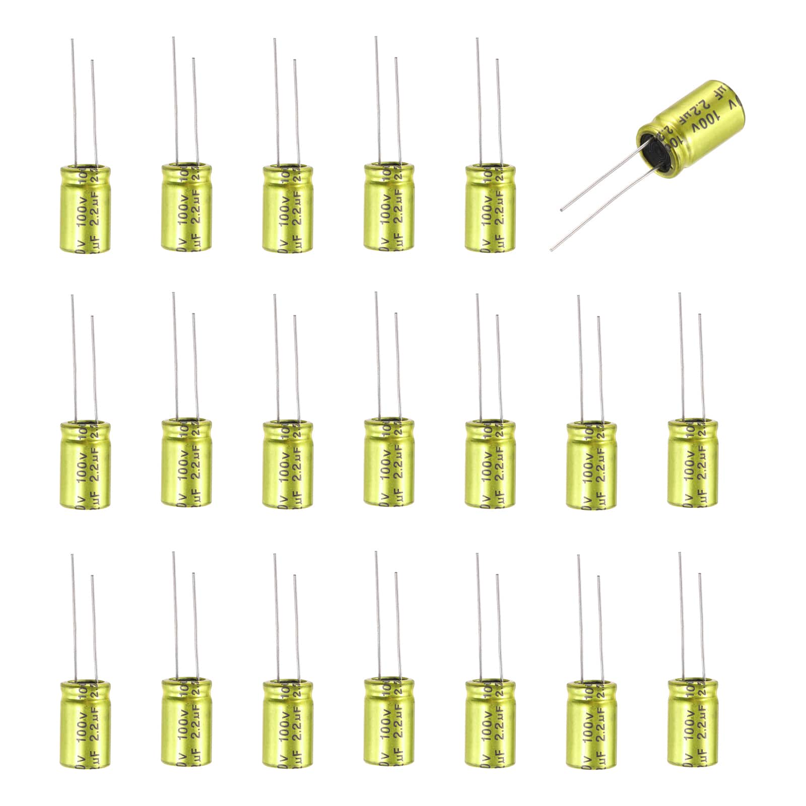 Unique Bargains - 2.2uF 100V Non-Polarized Electrolytic Capacitor, 10x17mm Aluminum Audio Cap, for DIY Tweeter, 20pcs - Gold