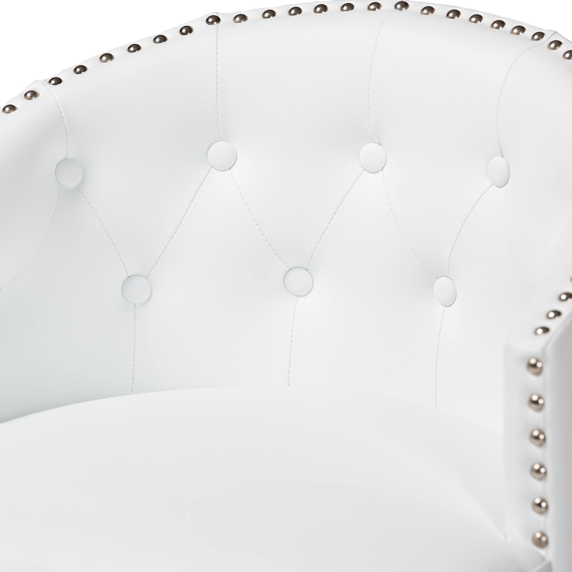 Back. Baxton Studio - Theron Mid-Century Transitional Faux Leather and Espresso Finished Wood 2-Piece Swivel Counter Stool Set - White/Espresso Brown.