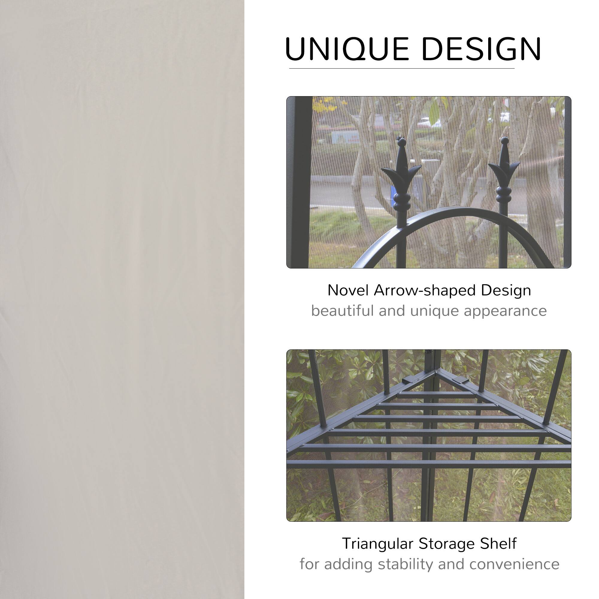 UNIQUE DESIGN
Novel Arrow-shaped Design beautiful and unique appearance
Triangular Storage Shelf for adding stability and convenience