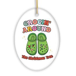 OrnamentallyYou - Crocin Around The Christmas Tree Joyfully Funny Christmas Ornament Oval - Multi-colored