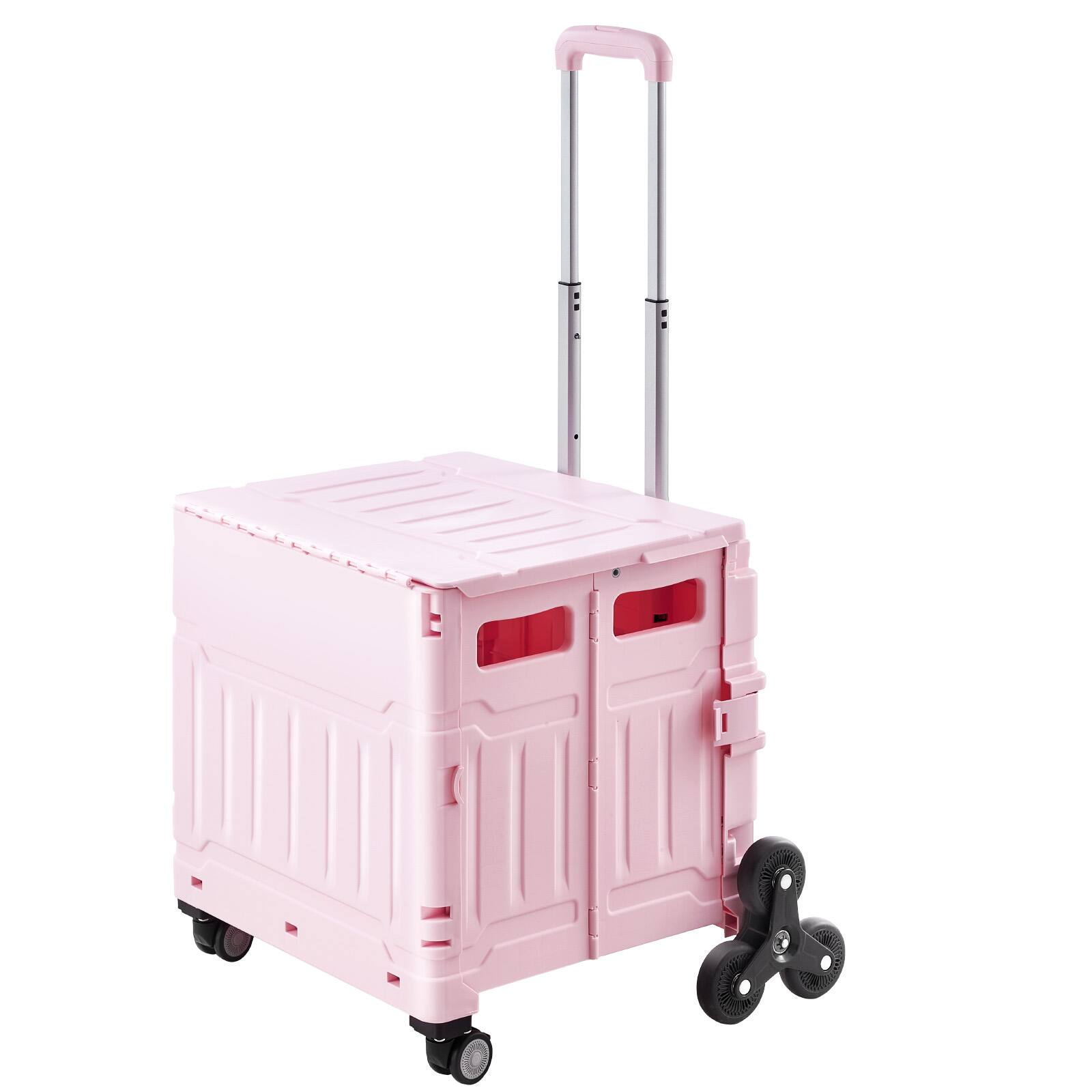 Alt View 3. LOVMOR - Foldable Stair Climbing Cart with Wheels, Collapsible Rolling Crate, 65L Capacity - Pink.