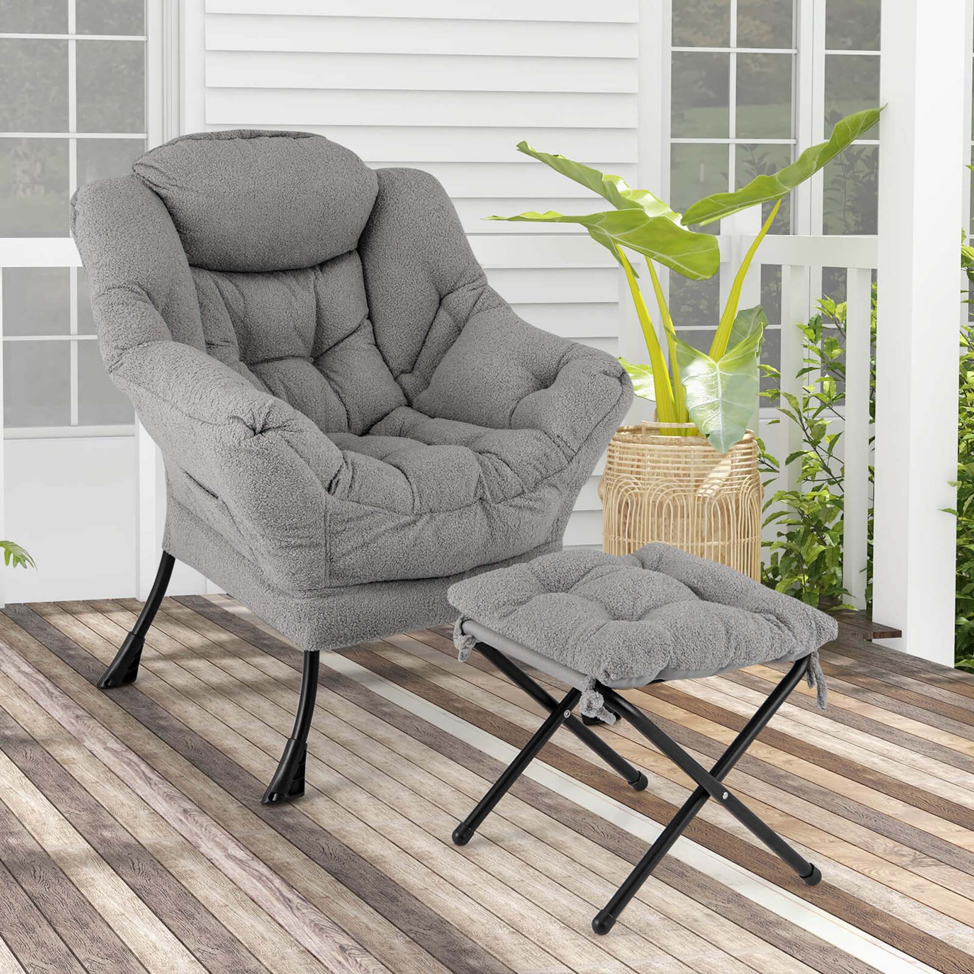 Angle. Costway - Lazy Leisure Armchair with Folding Footrest and Storage Pocket - Gray.