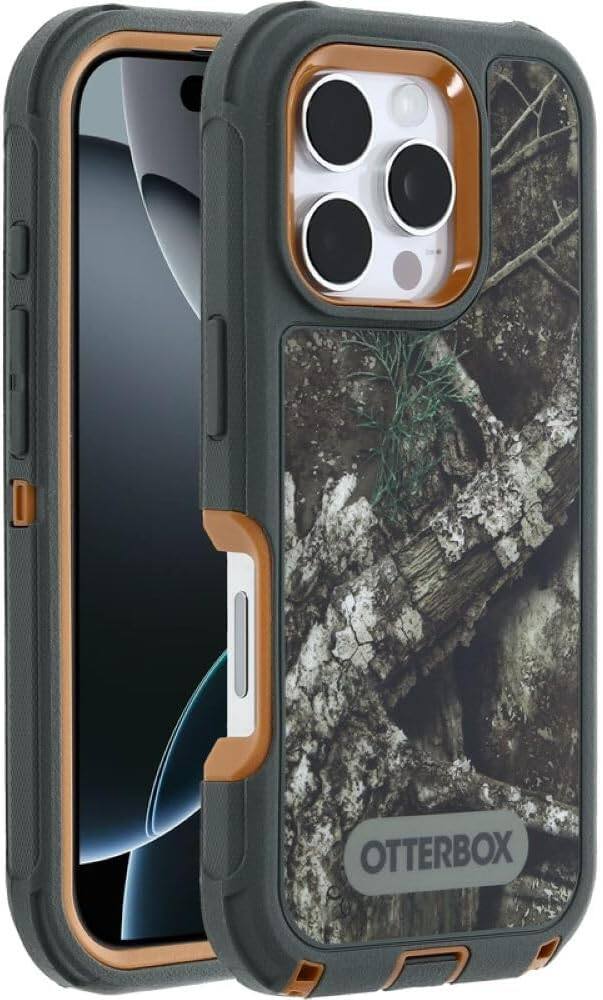 Alt View 2. OtterBox - OtterBox iPhone 16 Pro (Only) - Defender Series Case - Holster Clip Included - Built-in Magnets - Rugged & Durable - Realtree APX (Camo).