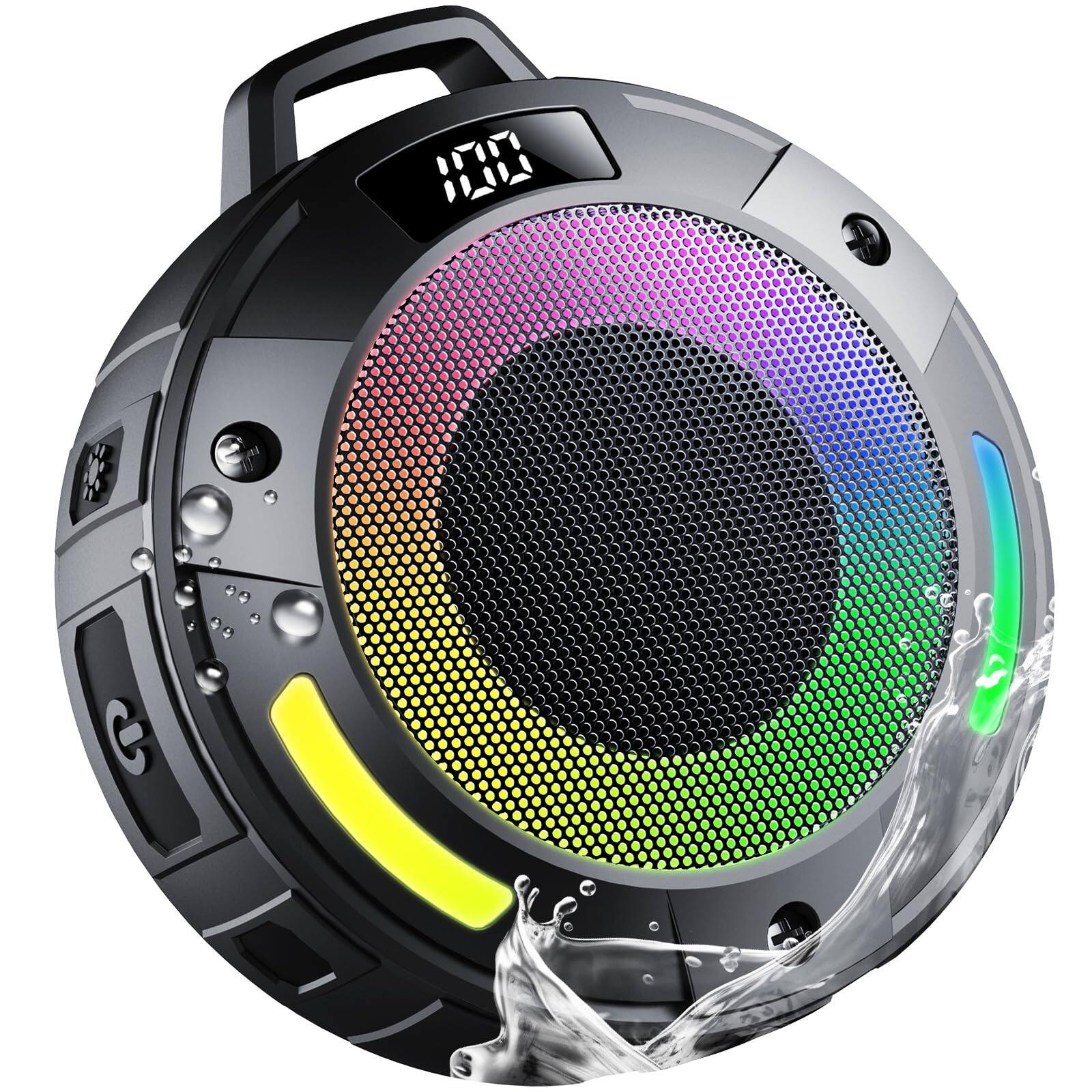 Front. Dazzed Corner - Portable Wireless Bluetooth Shower Speaker with RGB Lights - Black.