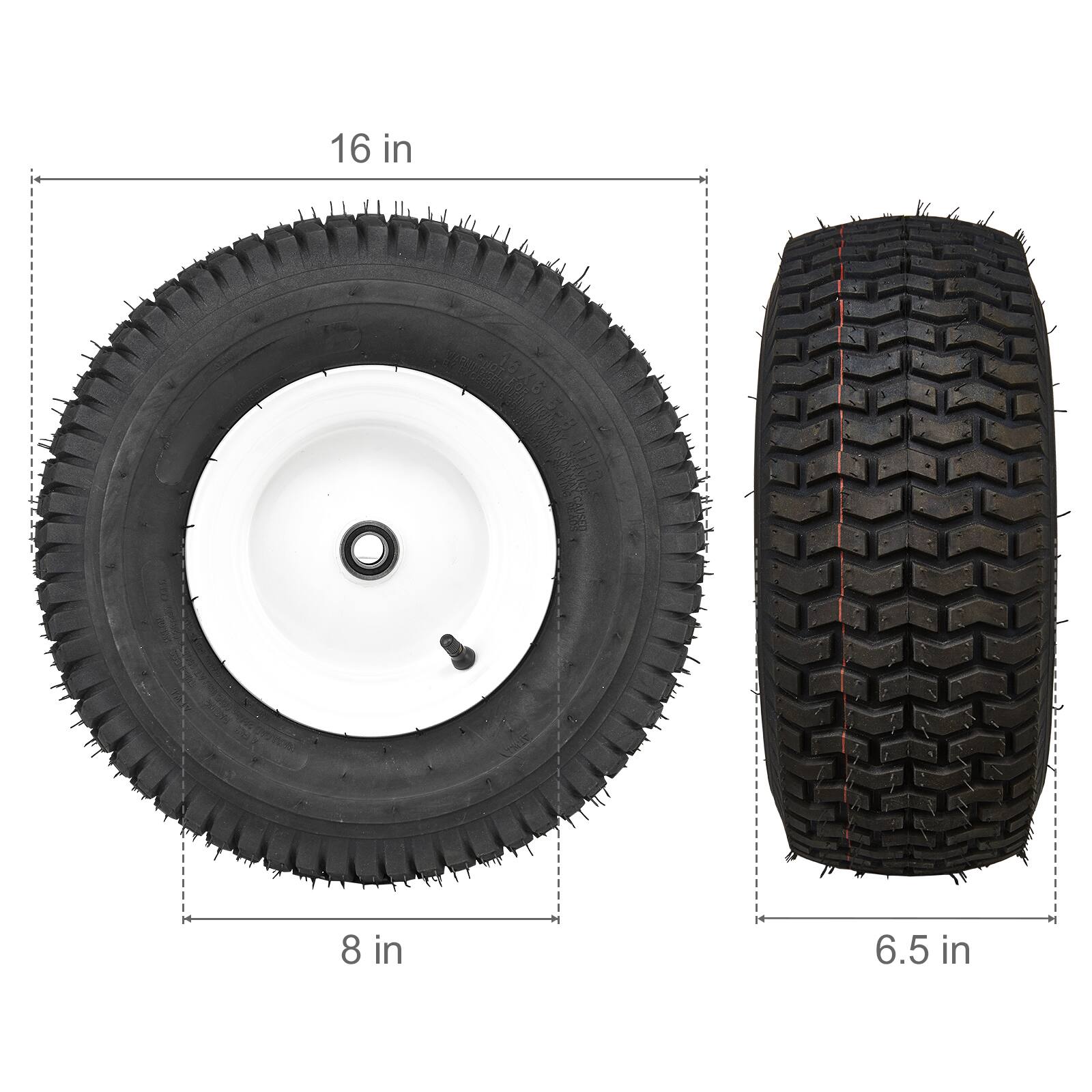Alt View 4. VEVOR - Lawn Mower Tires with Rim, 16x6.5-8" Tubeless Tractor Tires, 2-Pack Tire and Wheel Assembly, Turf Pneumatic Tires - Black.