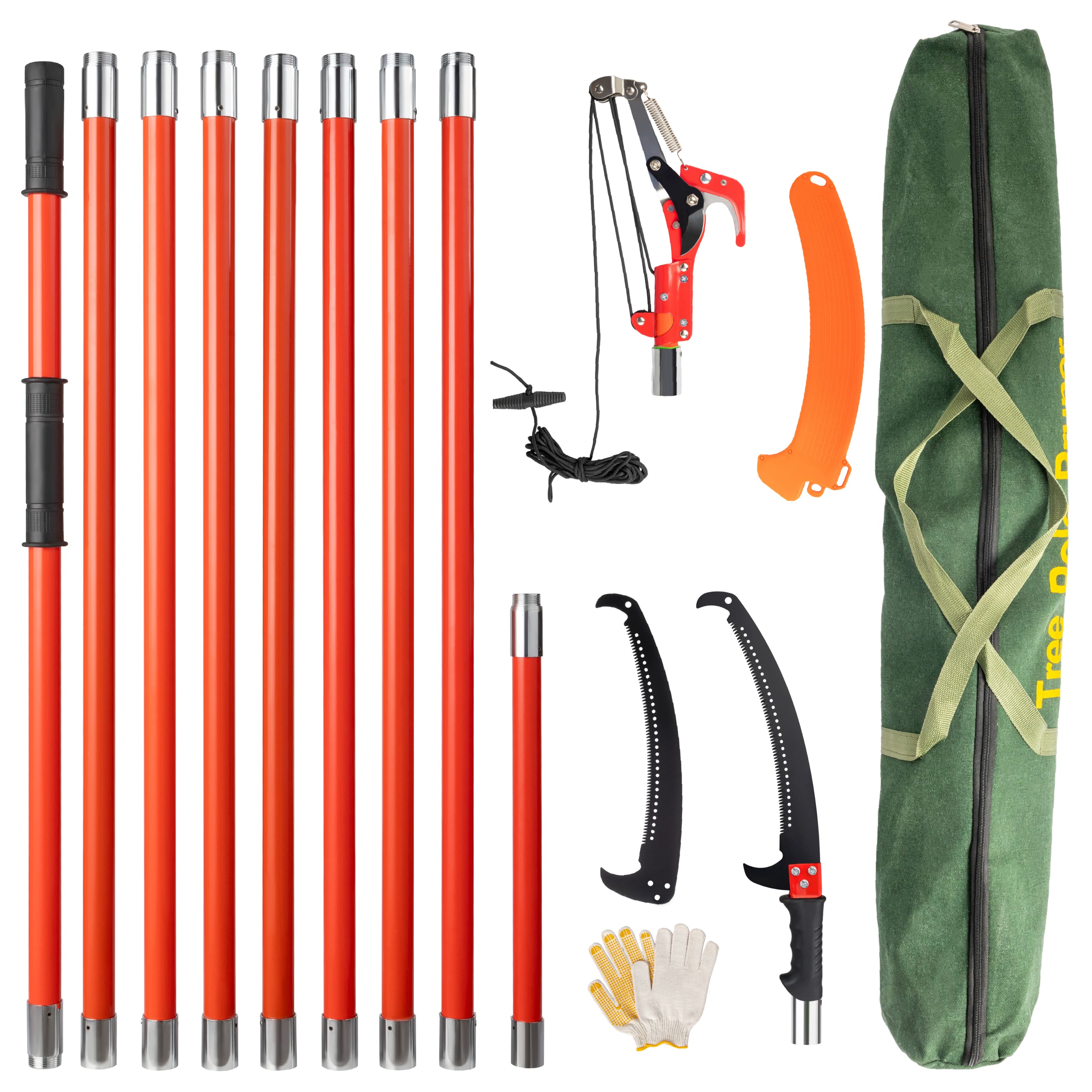 Winado - Manual Pole Saw, 30 Feet Extendable Tree Pruner with Knives and Storage Pocket,Sharp Steel Blade