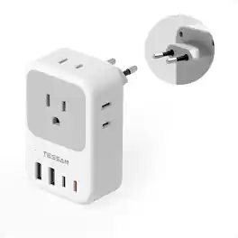 TESSAN - US to Europe Travel Plug Adapter, Type C Outlet Extender with 4 Outlets and 4 USB Ports (2 USB-C PD 20W) - Gray,White