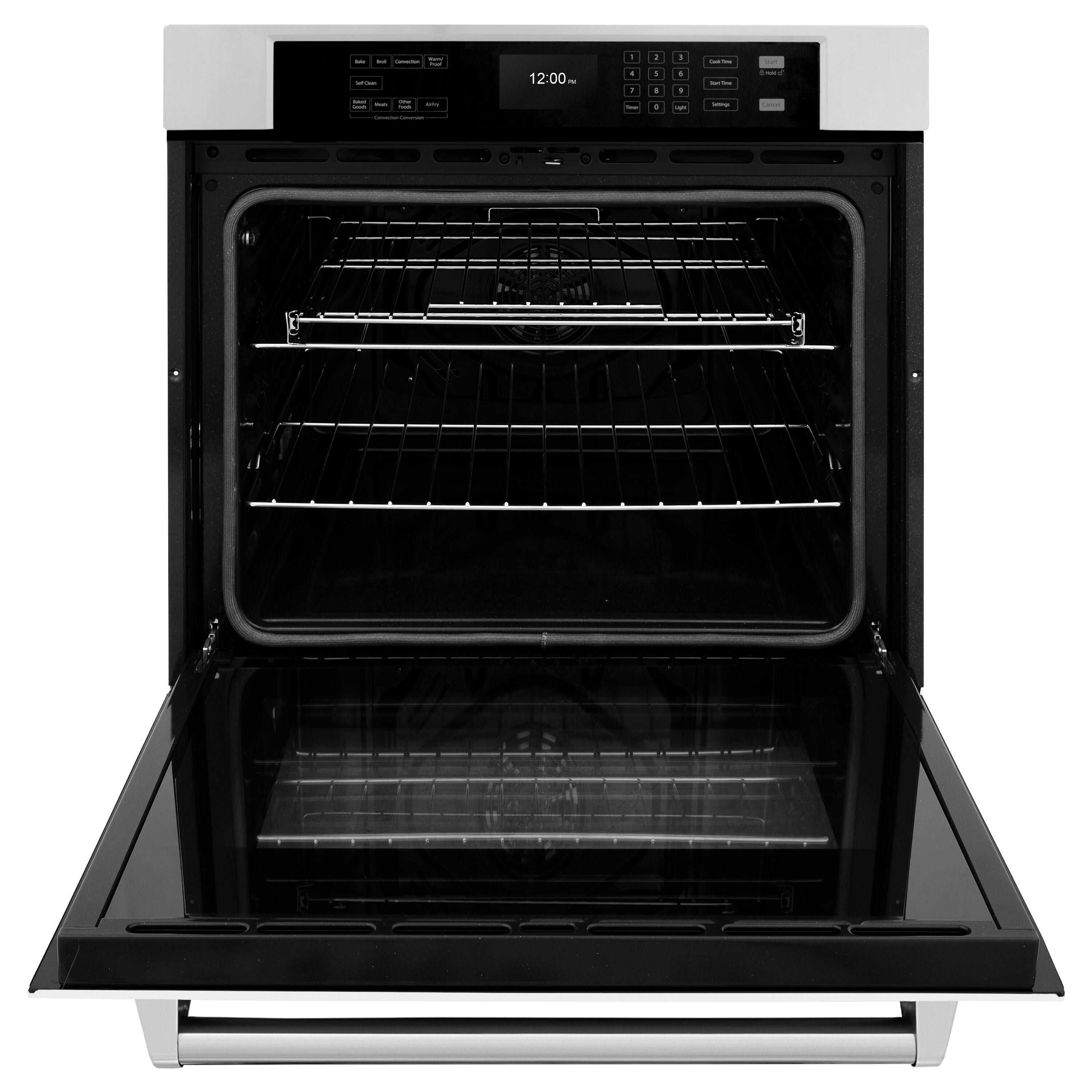 Angle. ZLINE - 30 in. True Convection Wall Oven w/ Air Fry and Self Clean w/ White Matte Door - Stainless Steel.