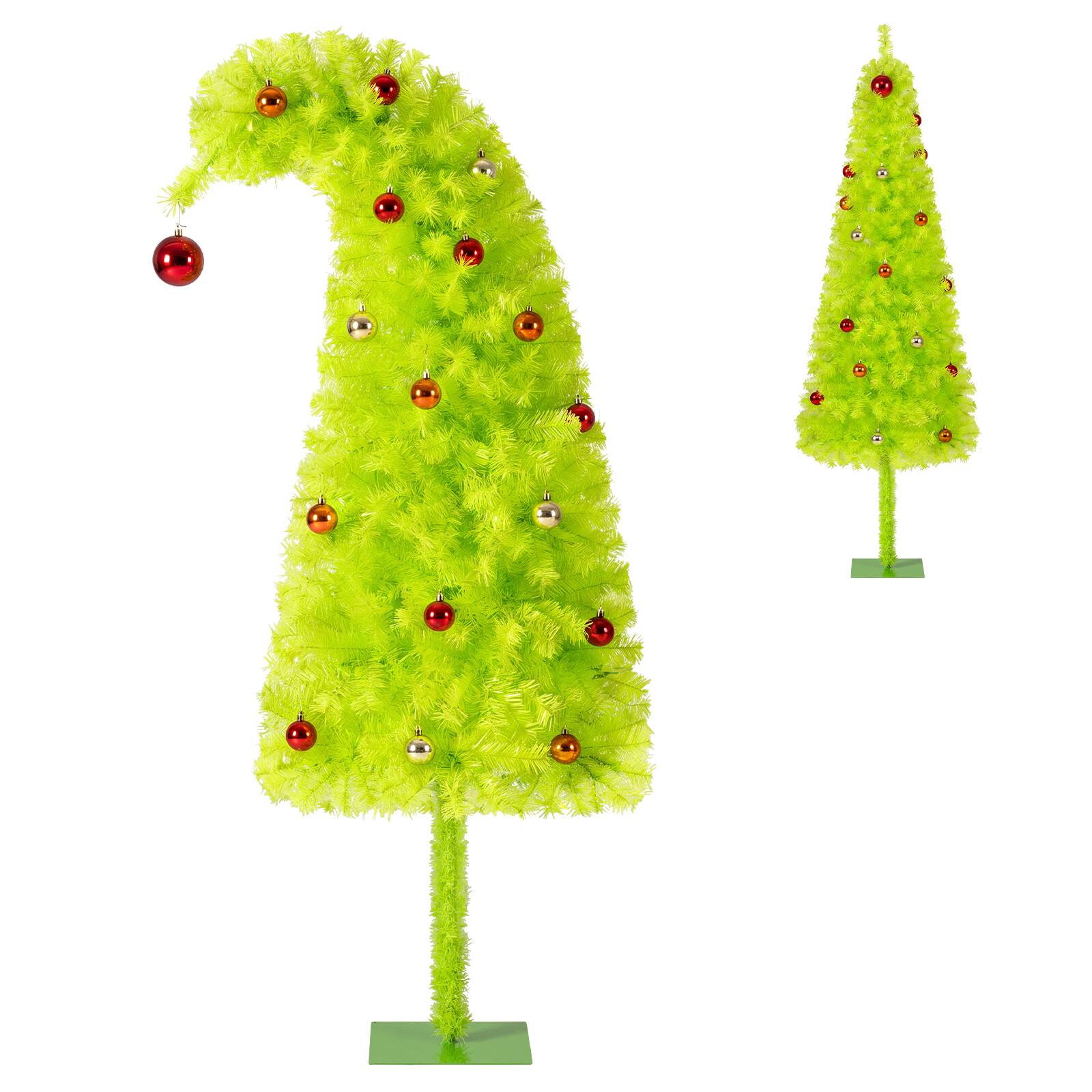 Alt View 9. Costway - Costway 5 ft Whimsical Christmas Tree with 416 Branch Tips, Bendable Treetop, 18 Xmas Balls - Lime-Green.