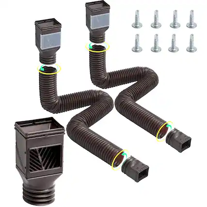 Front. VEVOR - Rain Gutter Downspout Extensions,2-Pack Flexible Downspout Extender,Down Spout Drain Extension Extendable from 22"to 63" - Brown.