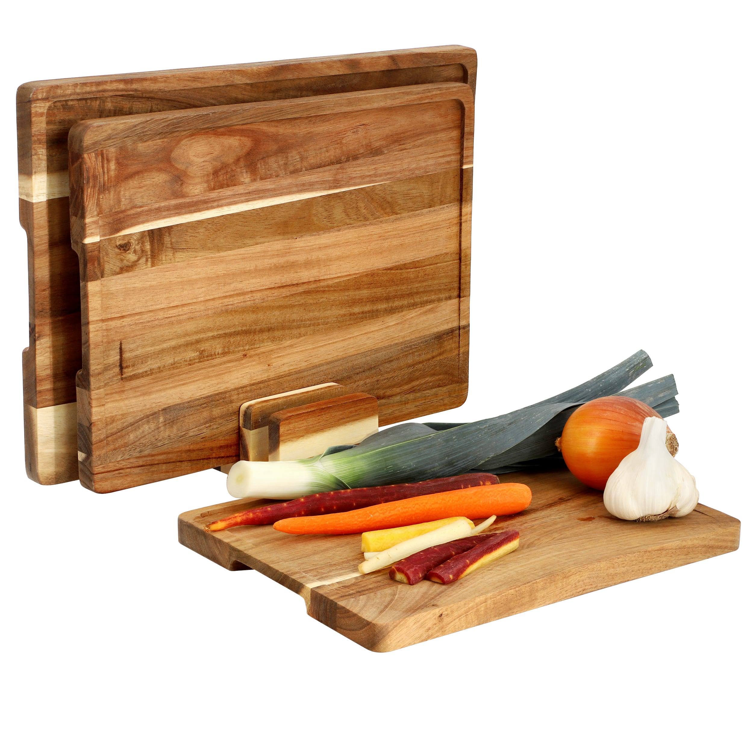 MegaChef - 3 Piece Acacia Wood Cutting Board Set with Base - Brown