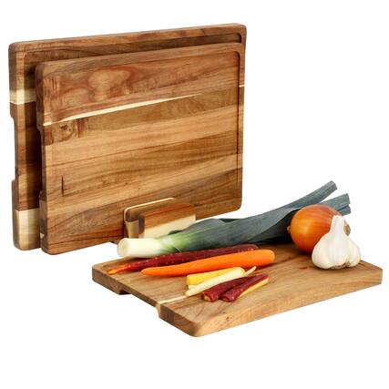 Front. MegaChef - MegaChef 3 Piece Acacia Wood Cutting Board Set with Base - Brown.