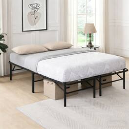 LUCKY ONE - King Size Metal Folding Platform Bed Frame, 14in High, Heavy Duty Steel Slats, No Box Spring Needed, Under-Bed Storage - Black