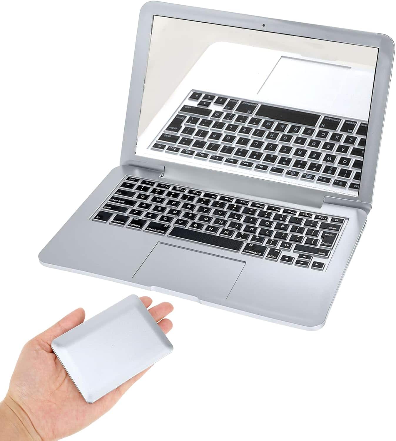 Stamp n Camp - Mini Laptop Mirror, 1 Pcs Pocket Size Shaped Makeup Mirror Portable Small Compact Folding Computer for Dollhouse Pet - Silver