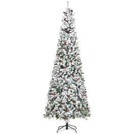 Homcom - Pencil Snow Flocked Artificial Christmas Tree, Pine Cones Berries Auto Open - Green