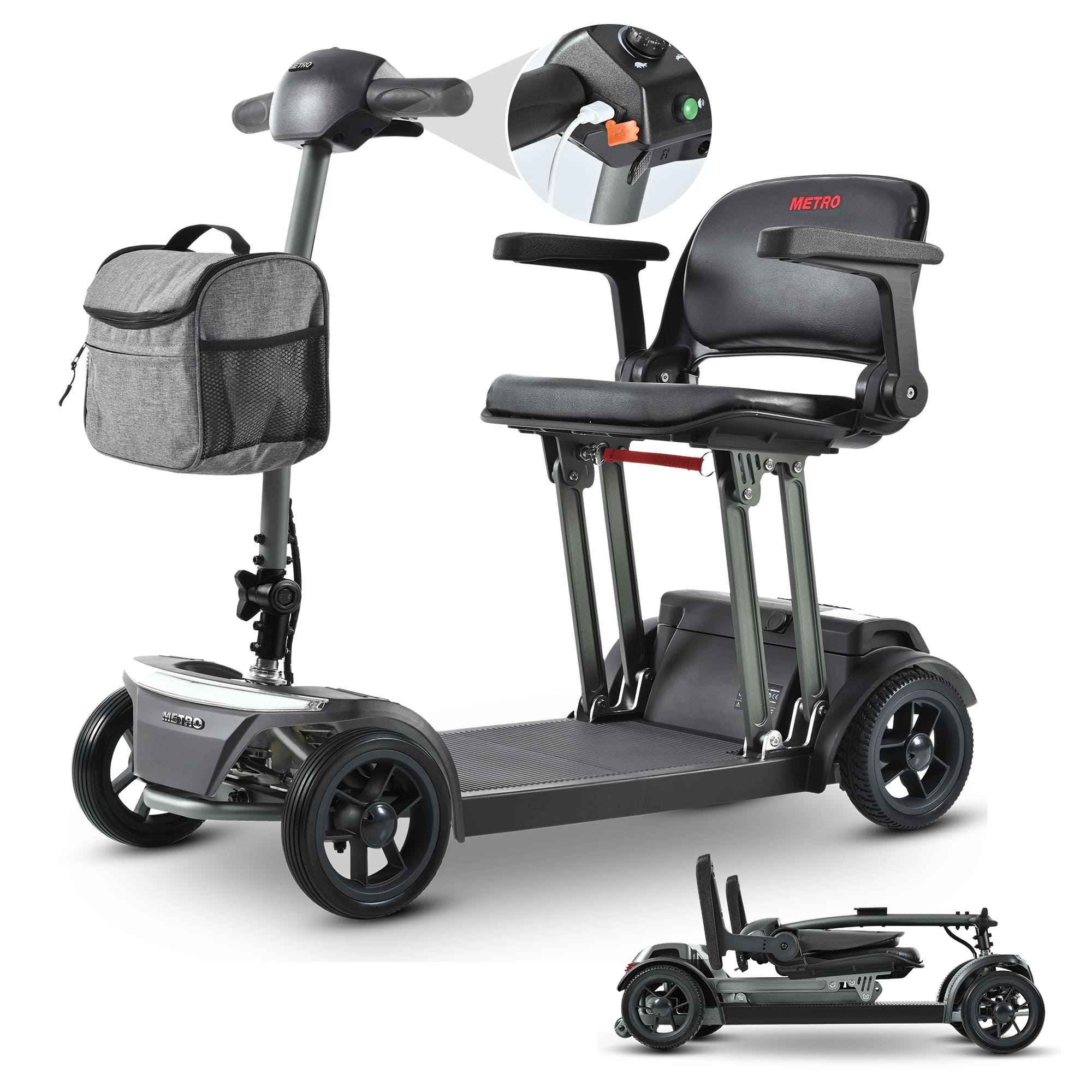 Loheer - Airline Approved Folding Mobility Scooter Grey Portable Compact Electric Scooter - Gray
