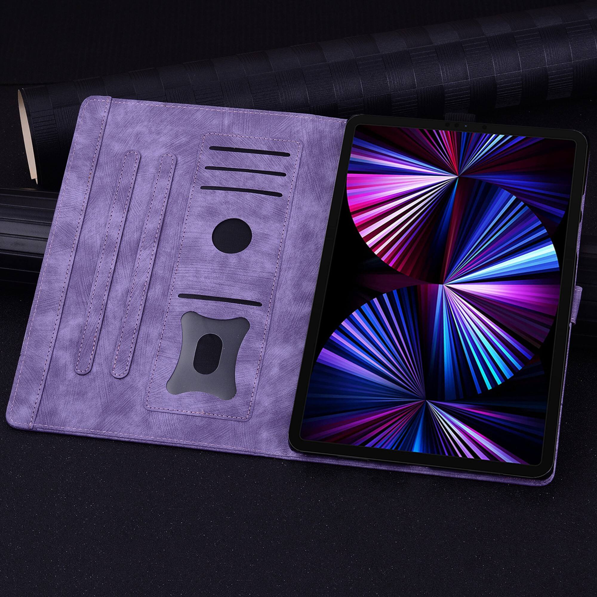 Back. Dteck - For Samsung Galaxy Tab S11 Ultra 14.6-inch Embossed Flower Pattern Folio Case Card Slots Kickstand Cover - Purple.