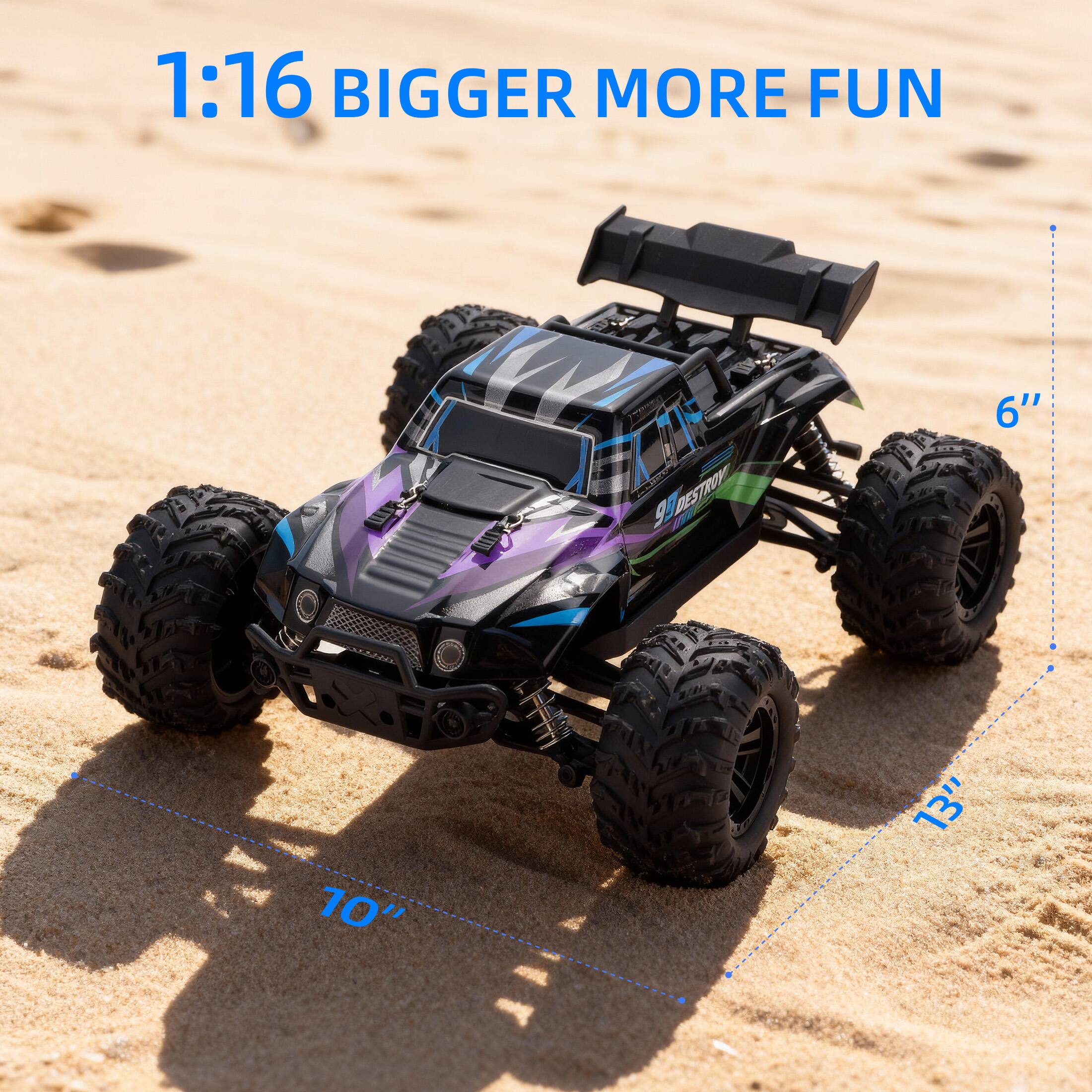 Sugift 1:16 Scale 4WD High Speed RC Car with LED Lights and Metal