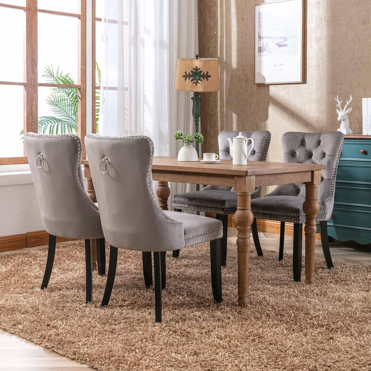 Alt View 3. Trinkets Crazed - Velvet Dining Chairs Set of 2, Upholstered High-end Tufted Dining Room Chair with Wood Legs Nailhead Trim for Kitchen - gray.
