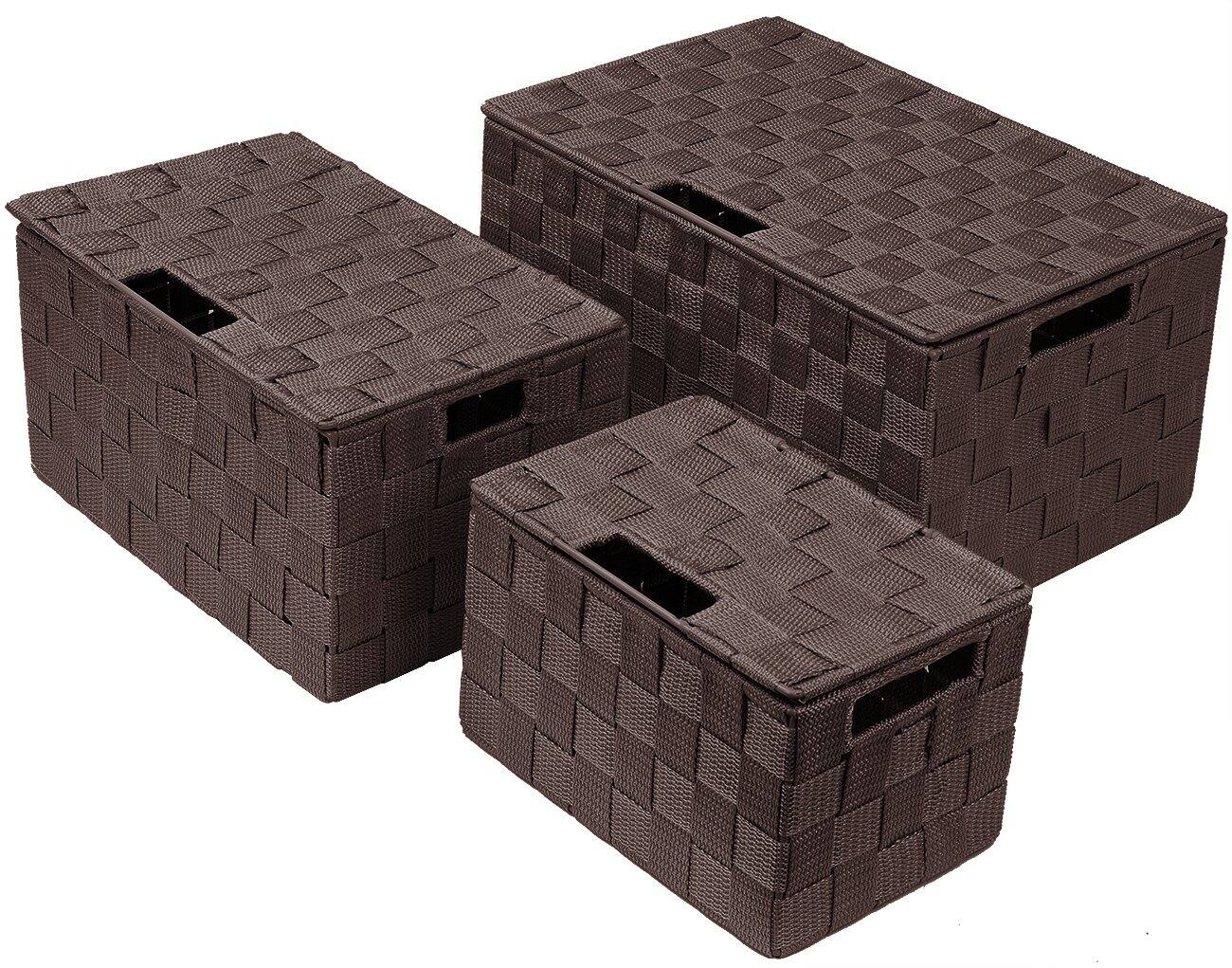 Angle. Sorbus - Sorbus Set of 3 Storage Baskets for Organizing with Lid, Mesh, Linen, Organizer Storage Baskets for Home or Office - Brown.