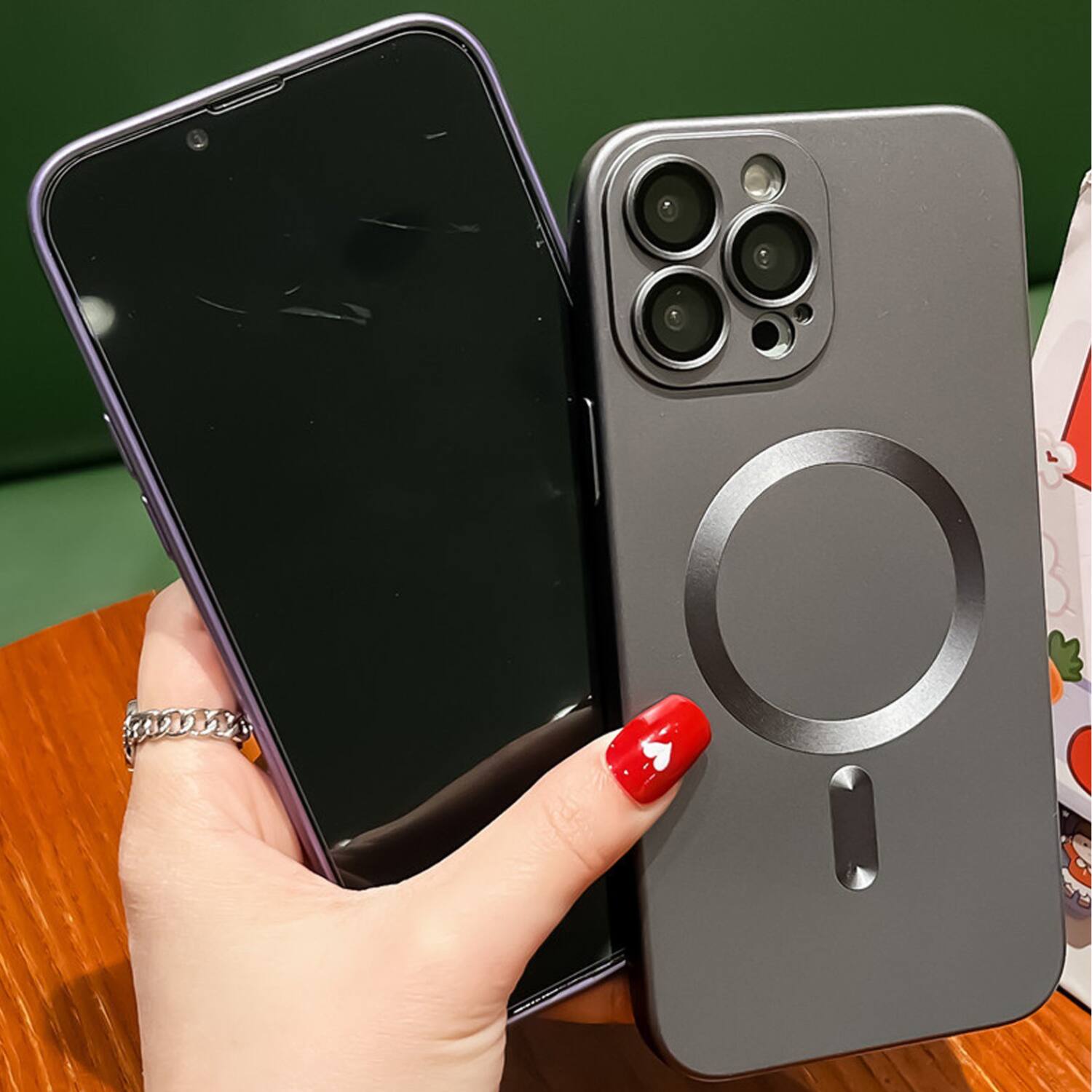 Back. Stock Preferred - Soft Shockproof MagSafe Case  with Camera Lens Protector for iPhone 16 Pro Max Grey - Grey.