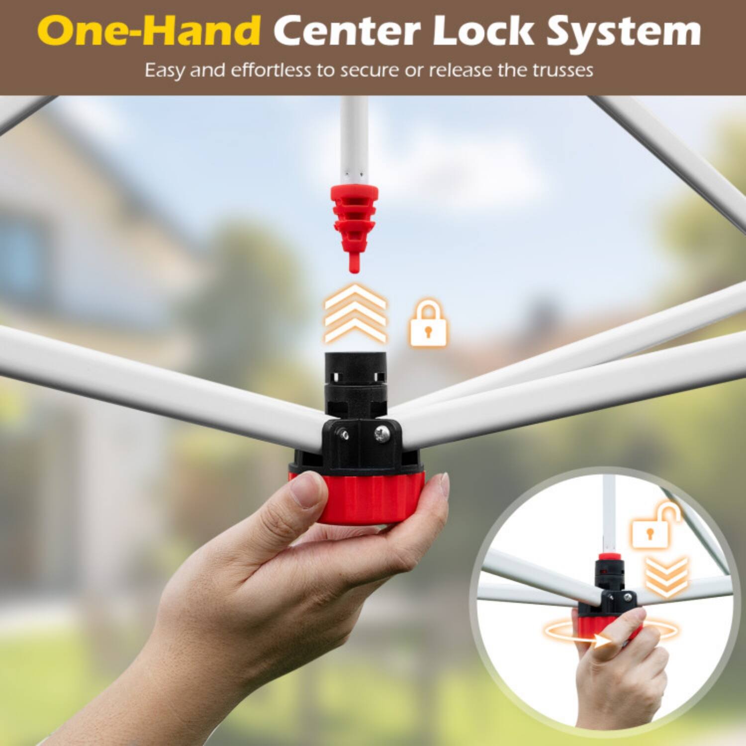 One-Hand Center Lock System  
Easy and effortless to secure or release the trusses