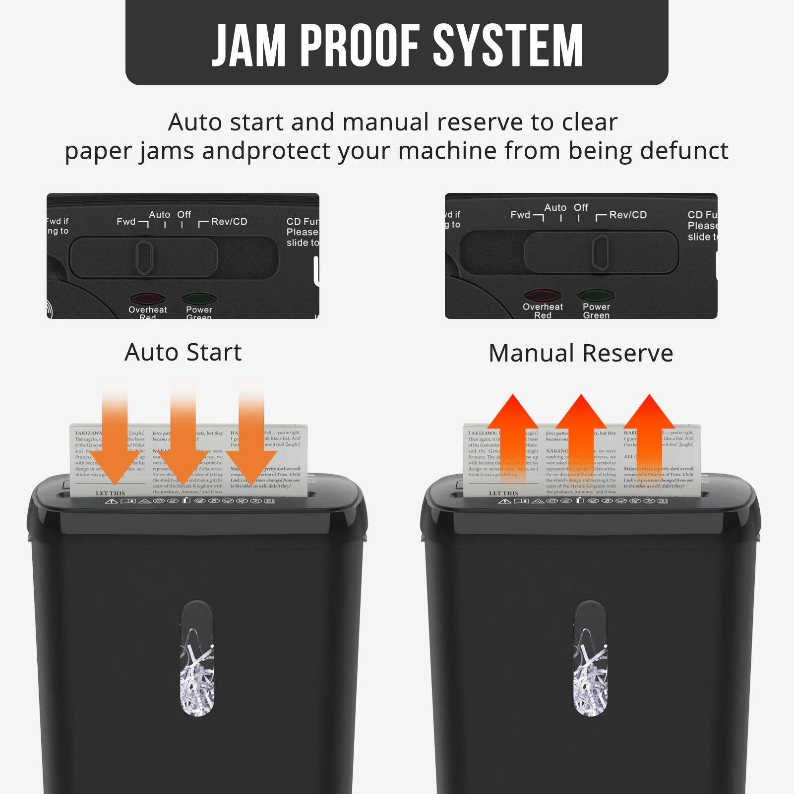 JAM PROOF SYSTEM

Auto start and manual reserve to clear paper jams and protect your machine from being defunct

Auto Start

Manual Reserve

Fwd if
ng to

Fwd
Auto Off
Rev/CD

CD Fun
Please slide to

Overheat
Red

Power
Green

Auto Start

Manual Reserve