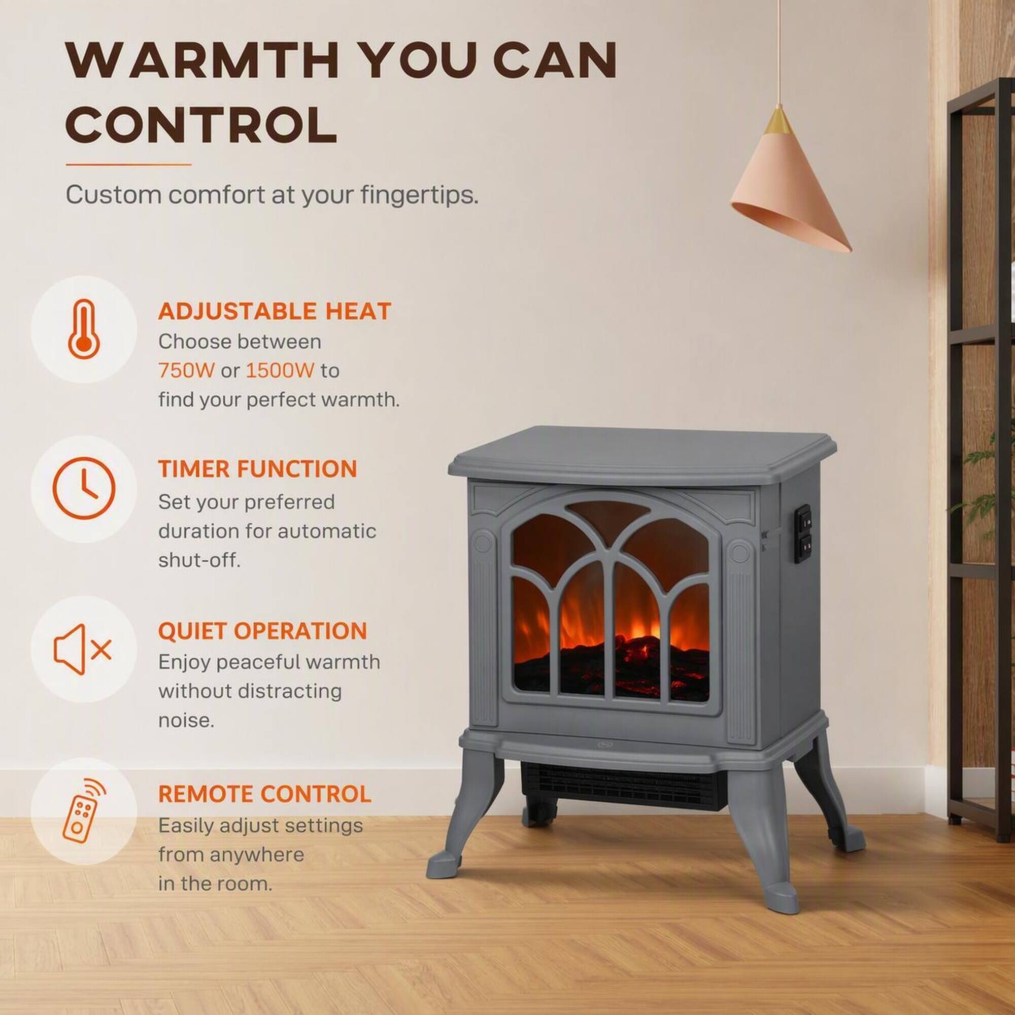 WARMTH YOU CAN CONTROL

Custom comfort at your fingertips.

ADJUSTABLE HEAT
Choose between 750W or 1500W to find your perfect warmth.

TIMER FUNCTION
Set your preferred duration for automatic shut-off.

QUIET OPERATION
Enjoy peaceful warmth without distracting noise.

REMOTE CONTROL
Easily adjust settings from anywhere in the room.